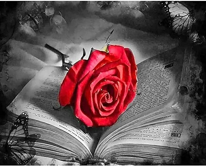 Red Rose & Old Book Diamond Painting Kit - Full Round Drill Mosaic Cross Stitch DIY Art (16x20 Inch) | Perfect Gift & Wall Decor for Home, Office | Relaxing Craft for Adults & Stress Relief