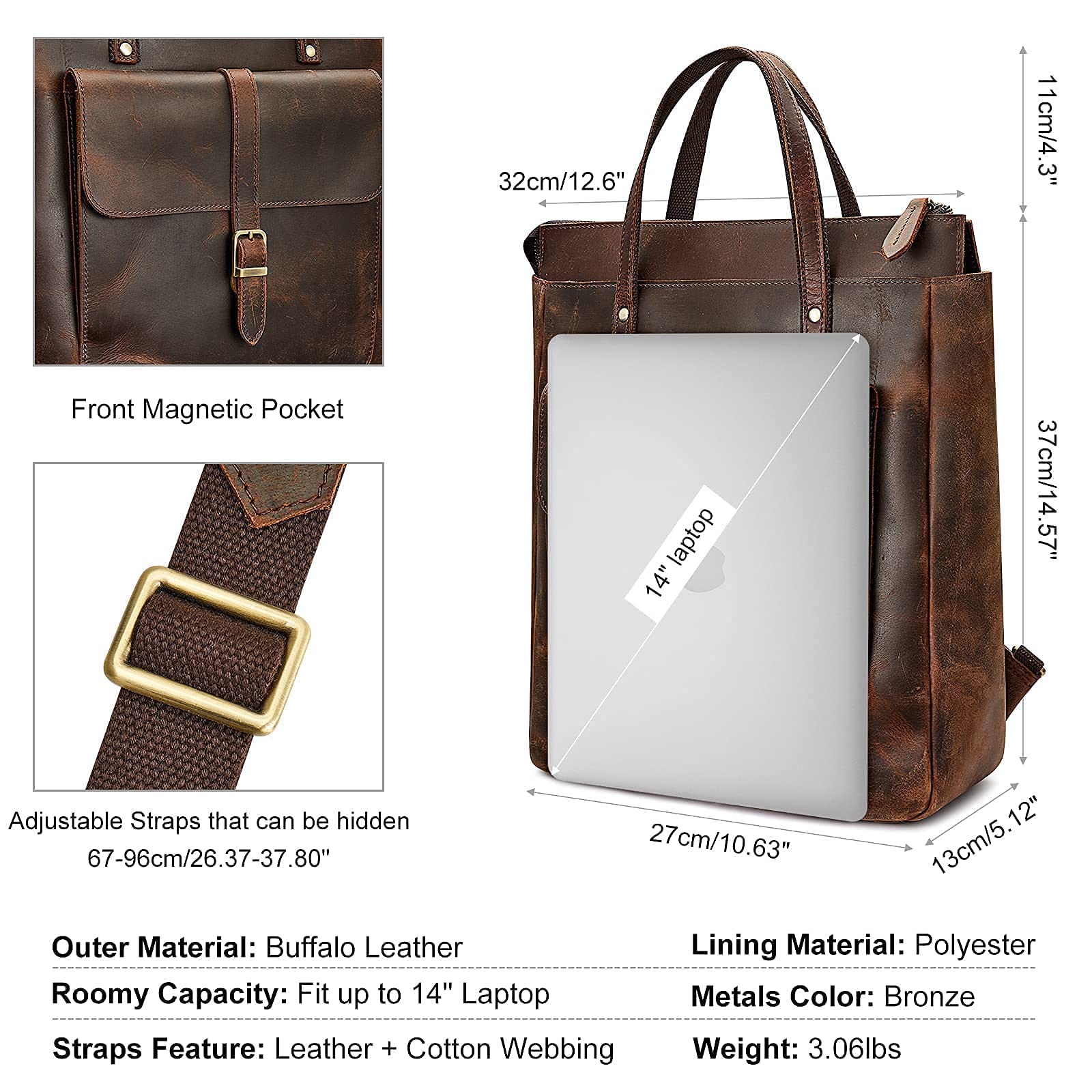 S-ZONE Women's Genuine Leather Tote Bag & Shoulder Handbag Set with Top-Handle Backpack Purse - Stylish Work Bag, Travel Companion & Everyday Carryall for Women