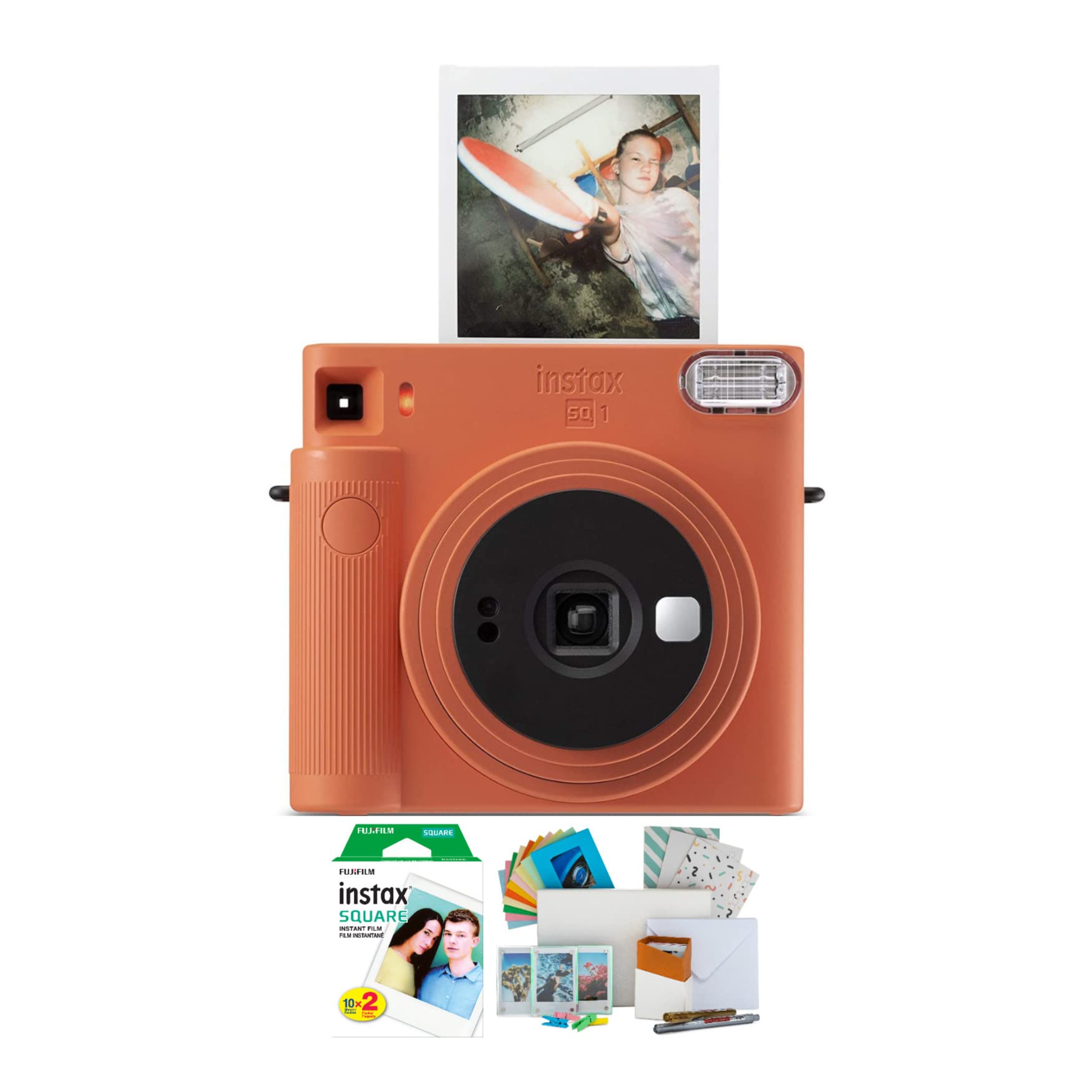 Fujifilm Instax Square SQ1 Instant Camera Bundle - Terracotta Orange with 2 Film Packs & Photobox Keepsake Kit | Perfect for Travel, Parties, and DIY Scrapbooking Memories