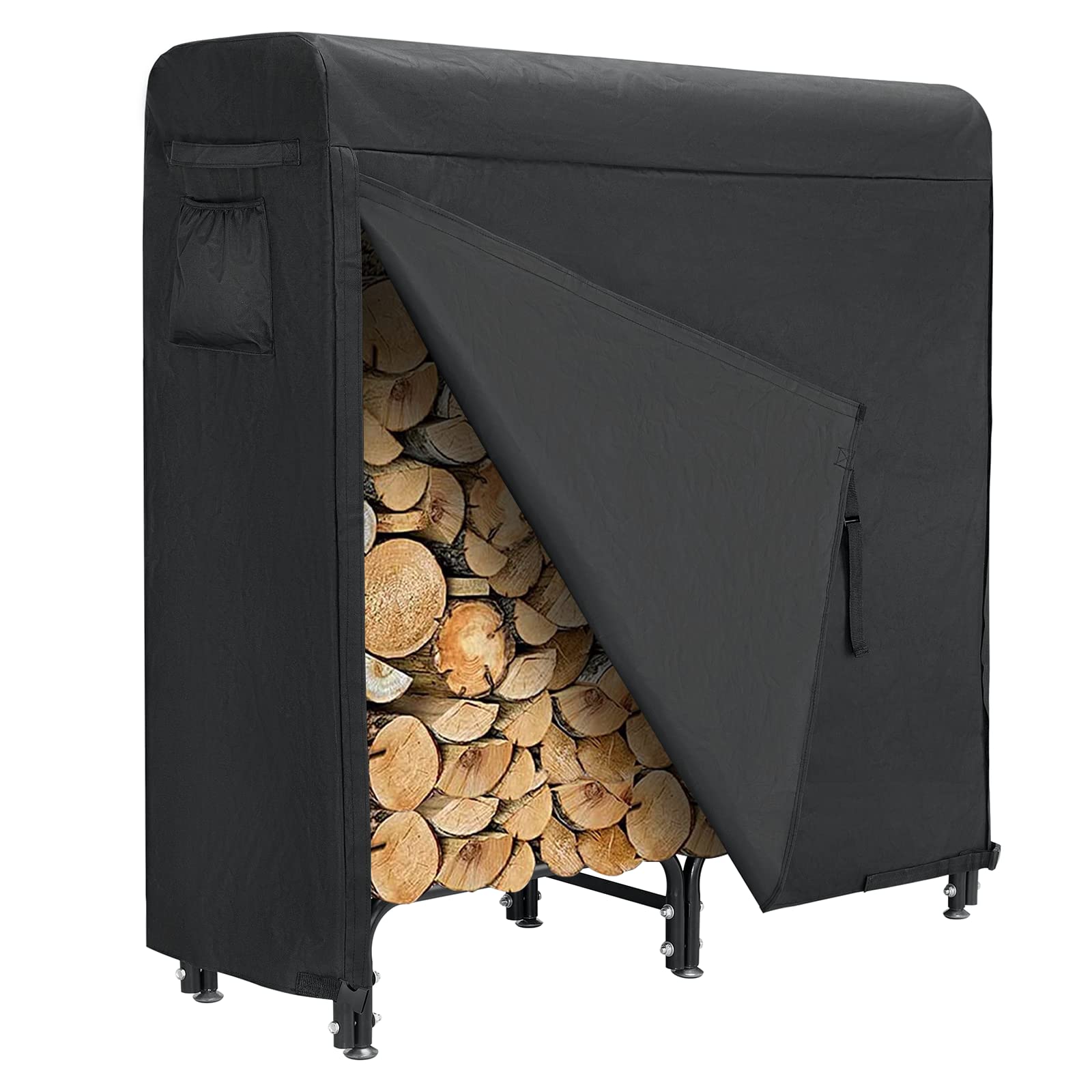 4 FT Heavy Duty Firewood Rack Outdoor with Waterproof Cover - 600D Fabric, 350 LBS Capacity - Indoor/Outdoor Wood Storage for Fireplace, Patio, Camping & Backyard Use