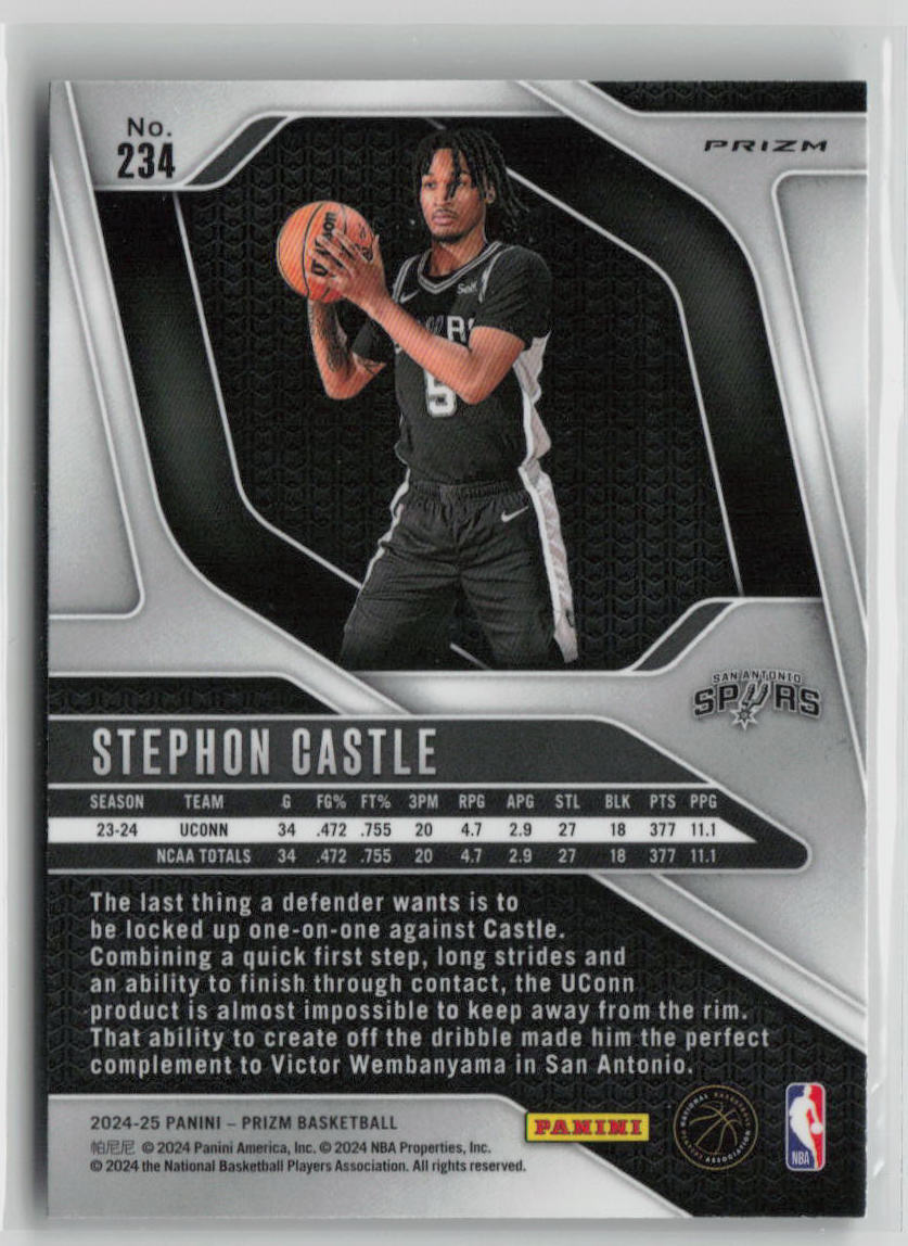2024-25 Panini Prizm Stephon Castle Rookie Card Silver #234 - Basketball Trading Card for Collectors & Fans - Perfect for Sports Memorabilia Collections & Investment