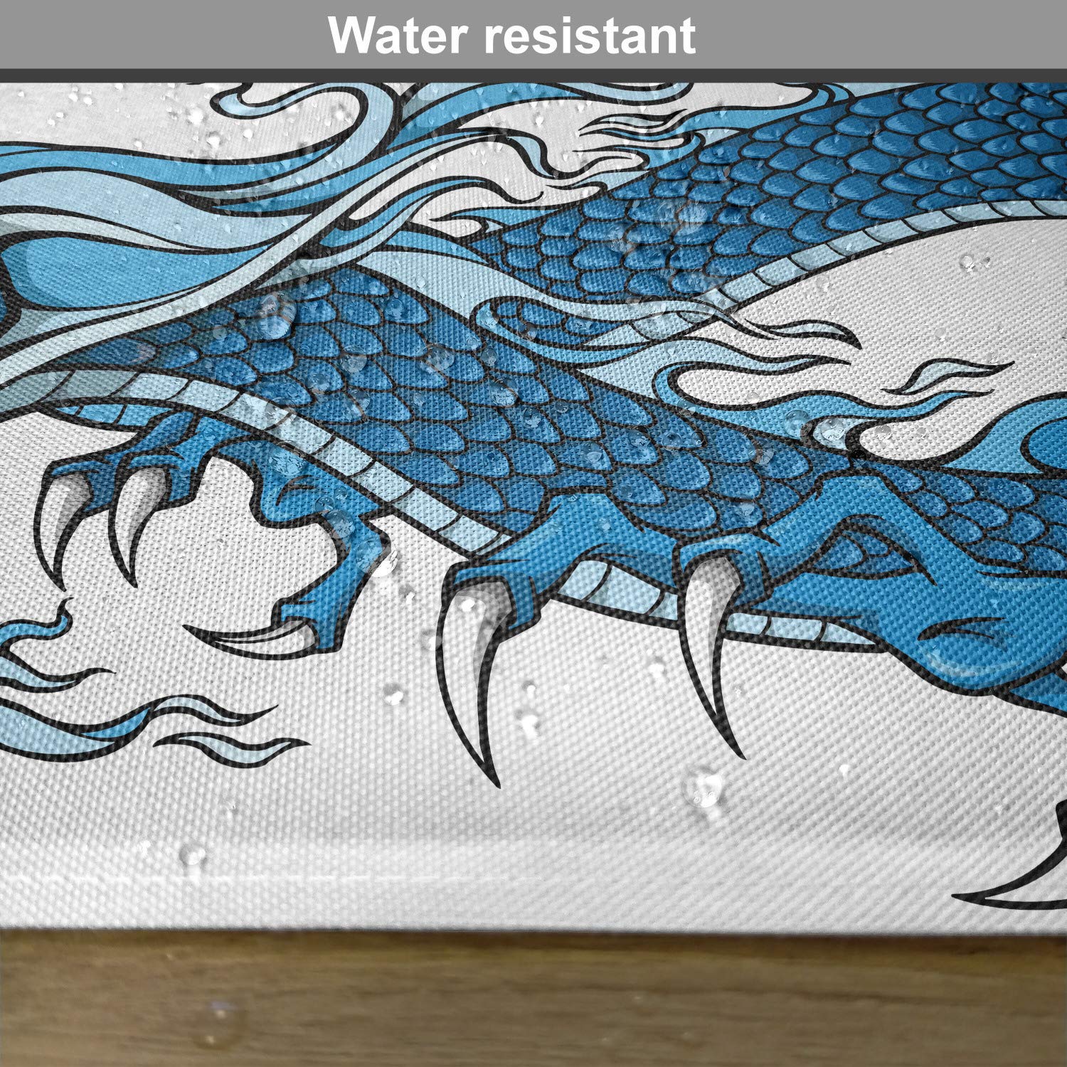 Ambesonne Fantasy Dragon Place Mats Set of 4, Japanese Mythical Creature Folk Art Print, Washable Fabric Table Mats for Dining Room Kitchen Decor in Dark Blue Pale Blue White - Perfect for Themed Parties, Anime Lovers, and Asian-Inspired Home Decor