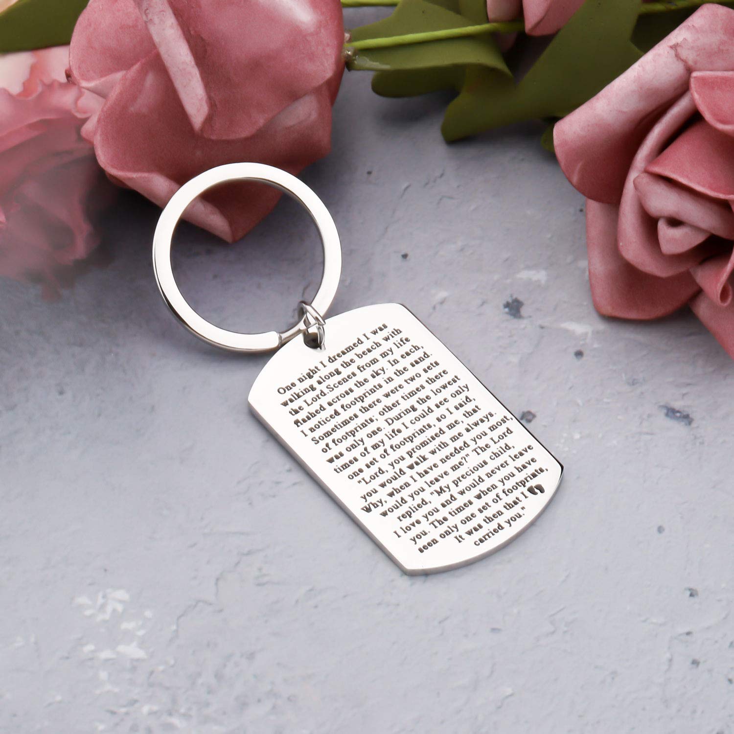 Footprints in The Sand Prayer Keychain - Inspirational Christian Gift with Poem Quote 'When You Saw Only One Set of Footprints It Was Then That I Carried You' - Perfect for Baptism, Confirmation, Graduation & Daily Encouragement
