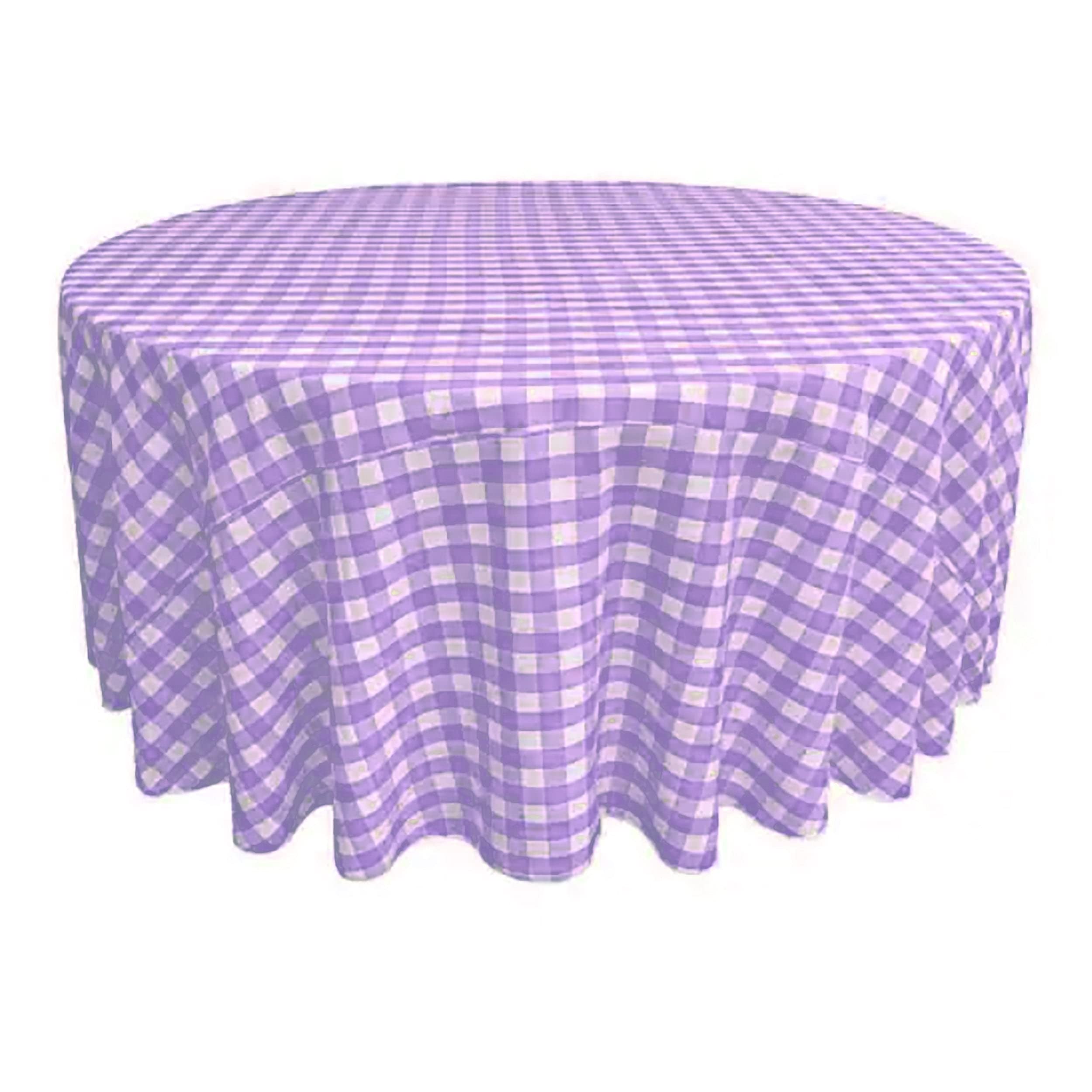 Premium Cotton Gingham Checkered Round Tablecloth - 120 Inch Lavender Wedding Table Cover for Bridal Showers, Birthday Parties & Special Events - Perfect for Outdoor Picnics, Garden Tea Parties & Formal Dining Decor