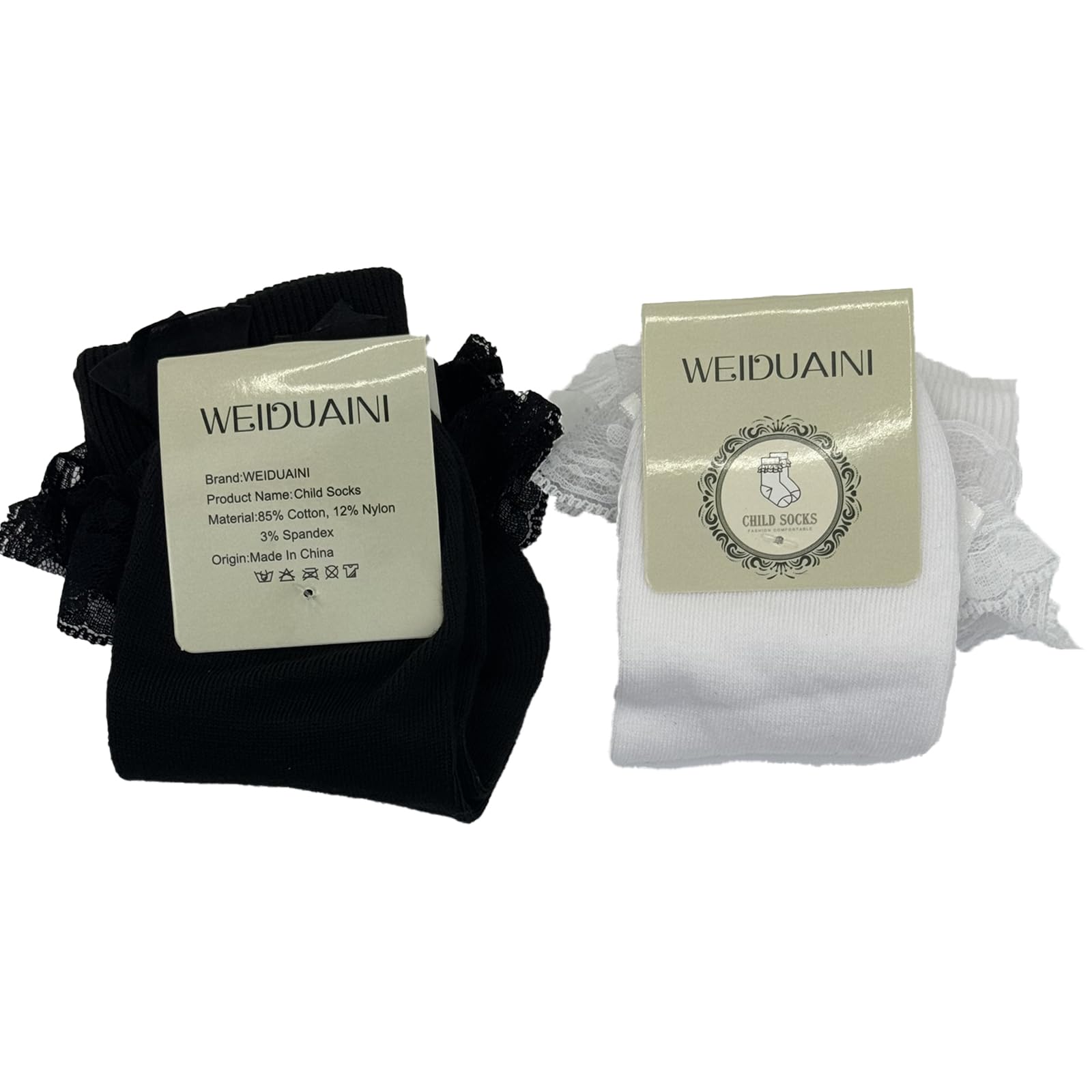 WEIDUAINI Baby Girls Double Ruffle Lace Cotton Socks - Soft Breathable Toddler Socks for Infants & Kids - Perfect for Dress Up, Parties & Everyday Wear