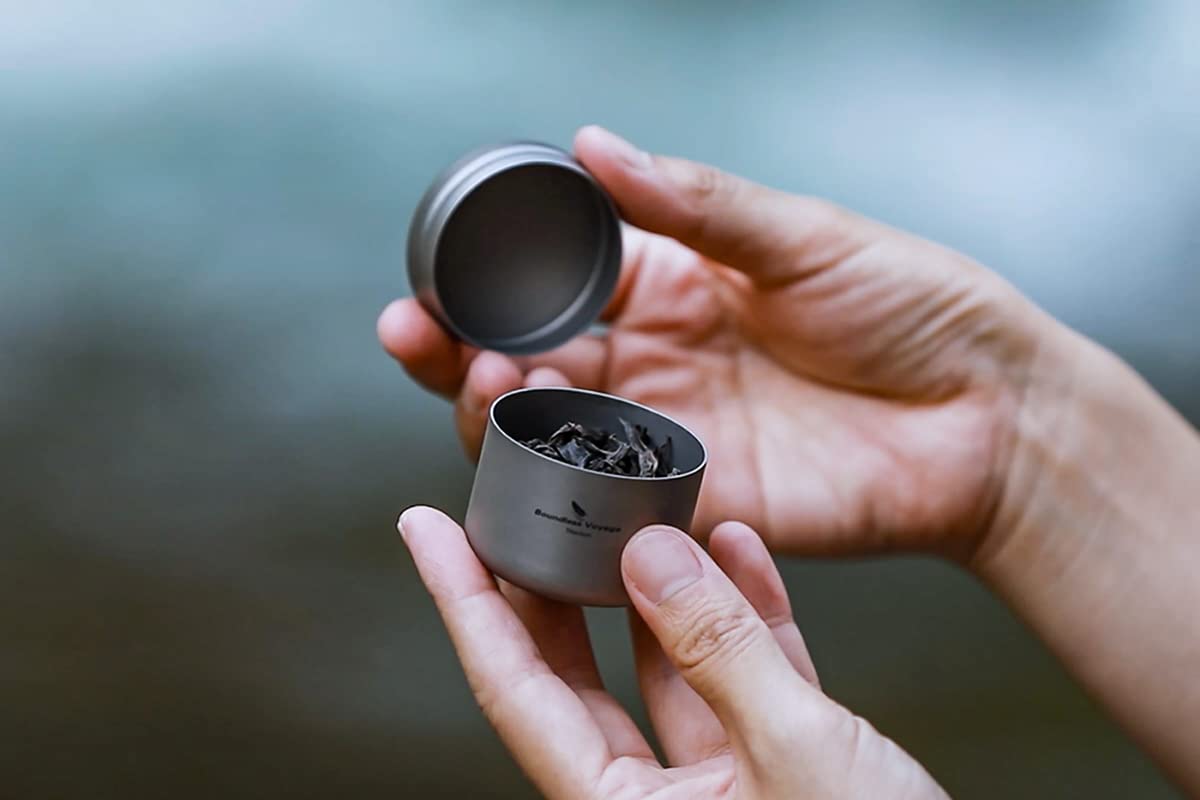 Boundless Voyage 35ml Titanium Tea Canister - Ultralight Portable Storage Container for Coffee, Tea & Spices | Airtight Camping & Hiking Accessory | Perfect for Outdoor Adventures, Travel & Kitchen Organization (Model: A-Ti3200D)
