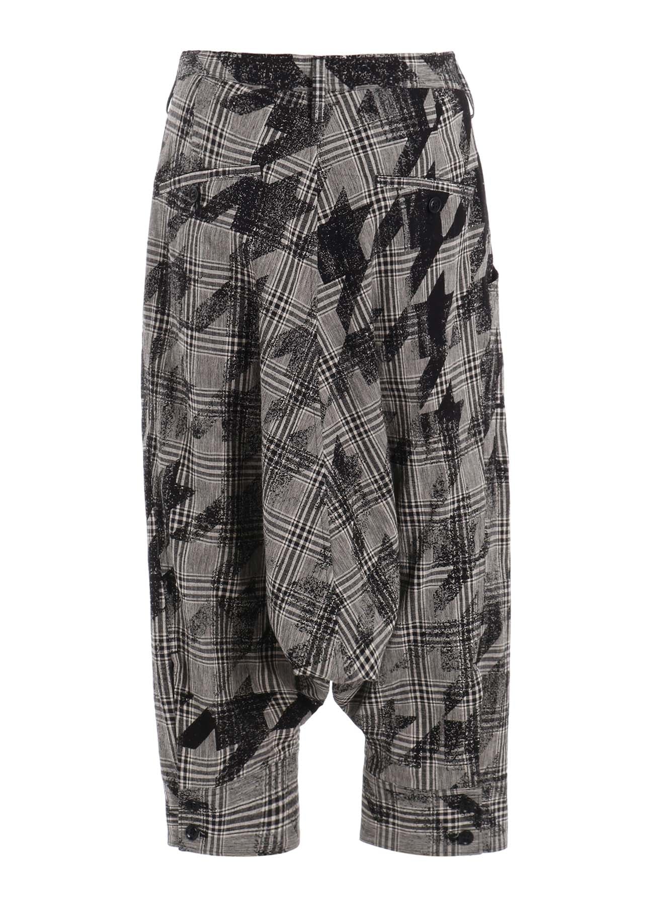 Cotton Linen Plaid Big Houndstooth Cuffed Hem Sarouel Pants - Stylish Loose Fit Trousers for Streetwear, Casual Outfits & Boho Fashion