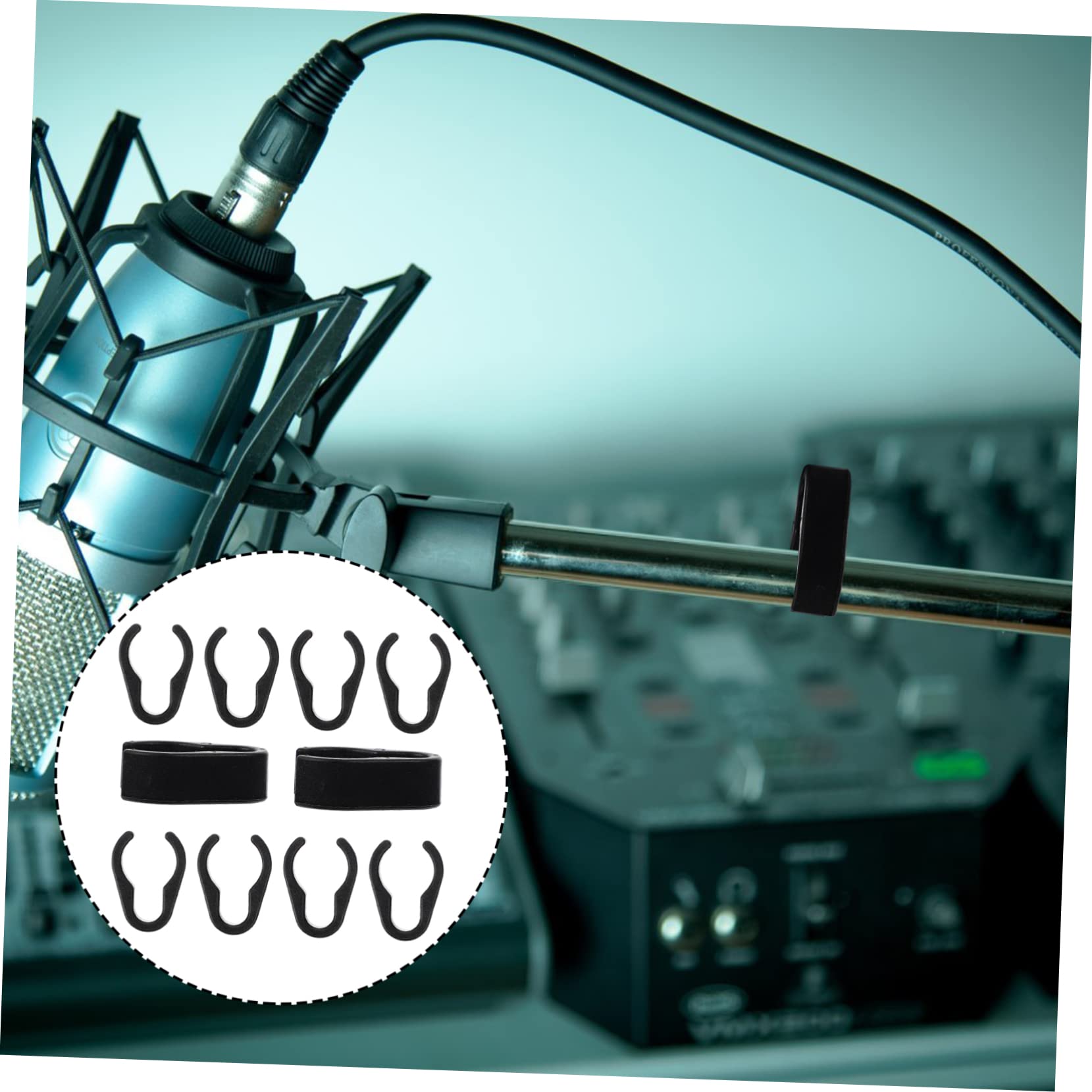 10Pcs Microphone Cable Clips - Plastic Mic Wire Clips for 15-20mm (0.6-0.8in) Mic Stands - Secure Cable Management for Studio, Stage & Podcasting Equipment