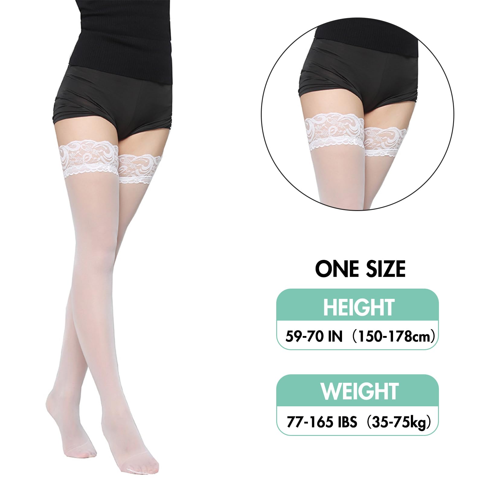 Xumann 2 Pairs Women's White Thigh High Hold Up Stockings - Soft Silk Lingerie for Bridal, Cosplay & Date Night Outfits