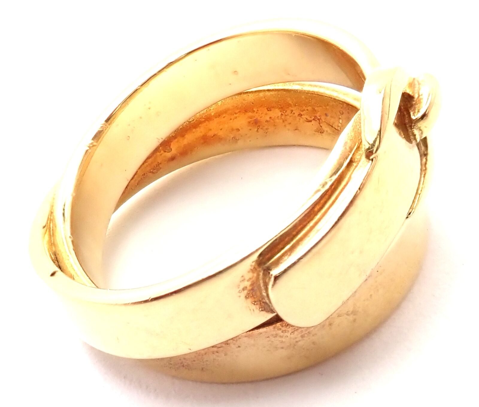 Authentic Hermes 18K Yellow Gold Buckle Double Row Band Ring for Women - Luxury Fashion Jewelry Gift for Birthday, Anniversary & Special Occasions