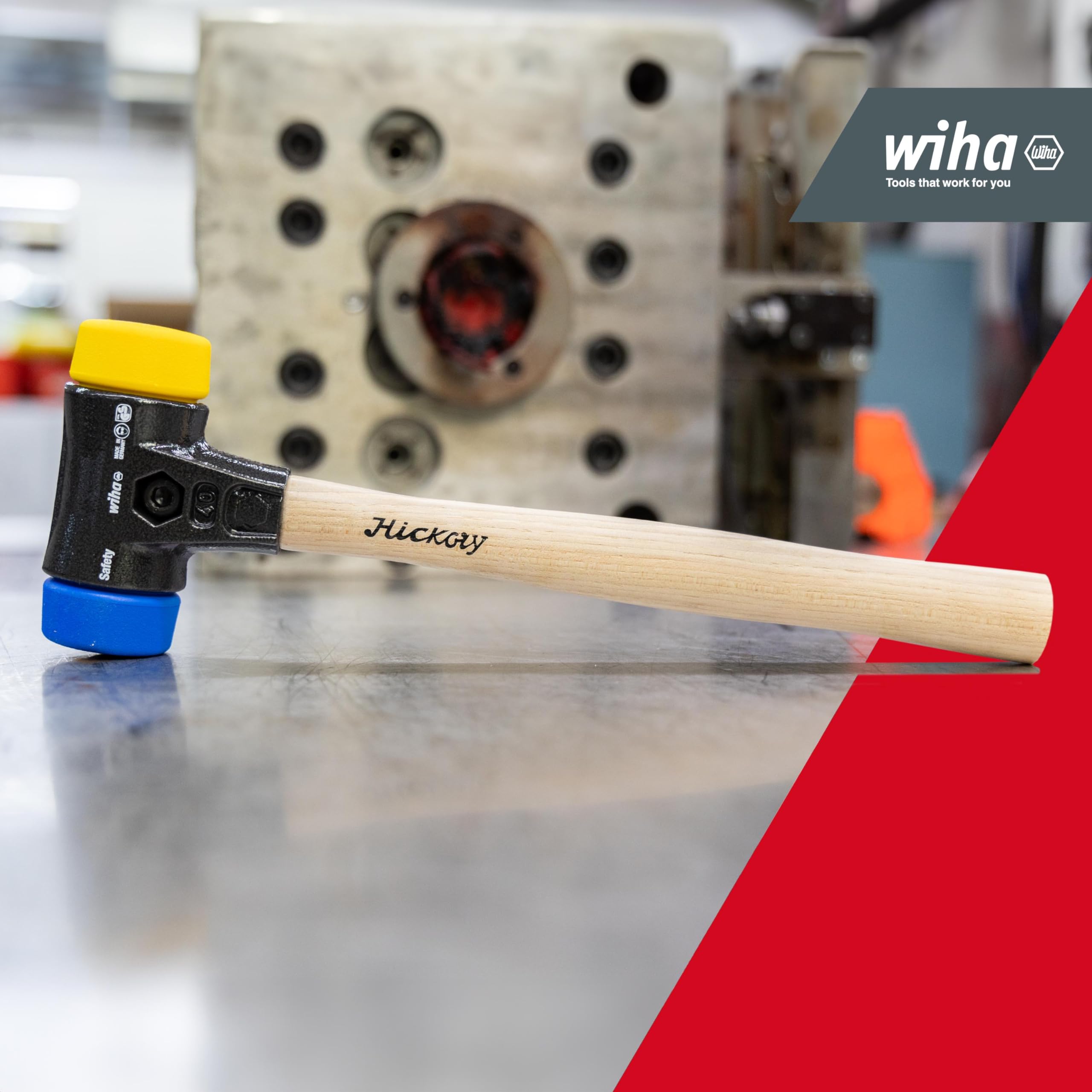 Wiha 83215040 Safety Medium Hard Soft-Faced Hammer - 40mm Blue/Yellow Non-Slip Grip - Perfect for Automotive, Woodworking & Home Repairs