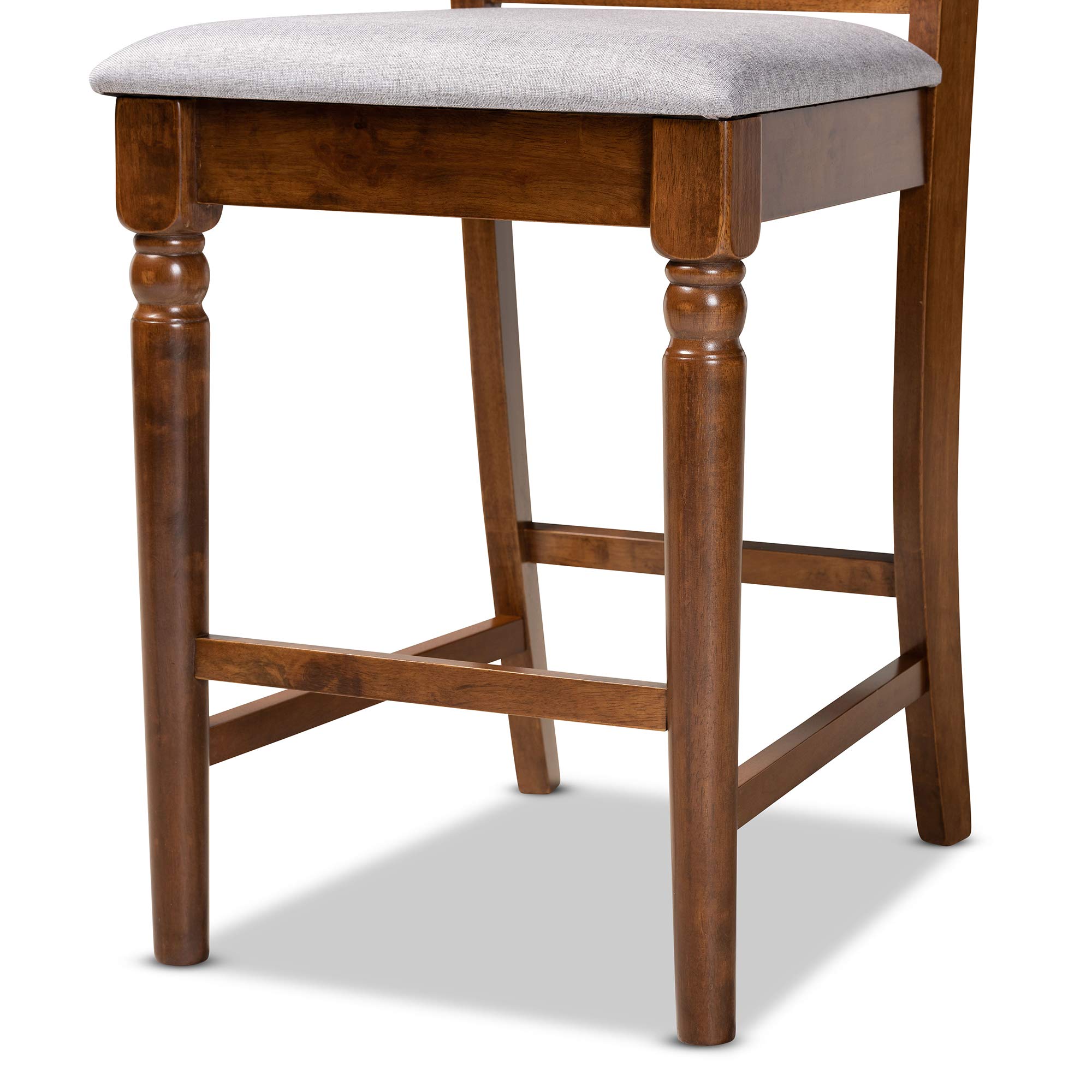 Baxton Studio Ramiro 5-Piece Pub Set - Grey Fabric Upholstered Bar Stools with Walnut Brown Wood Finish - Perfect for Kitchen Islands, Home Bars & Entertainment Spaces