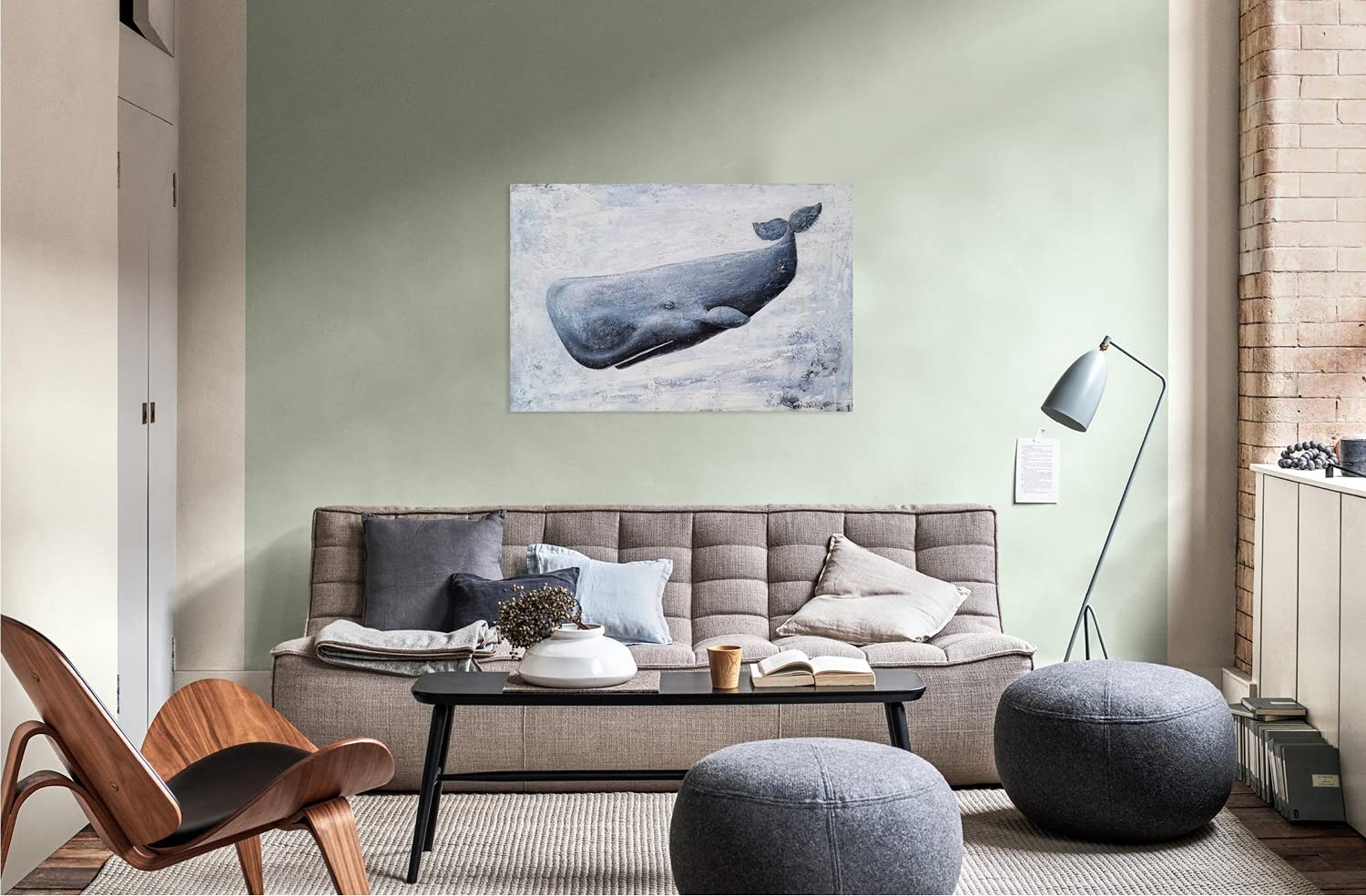 SYGALLERIER Hand-Painted Textured Sperm Whale Canvas Wall Art - Modern Abstract Coastal Animal Painting for Bathroom, Living Room & Bedroom Decor | Perfect for Nautical Theme Home & Office Spaces