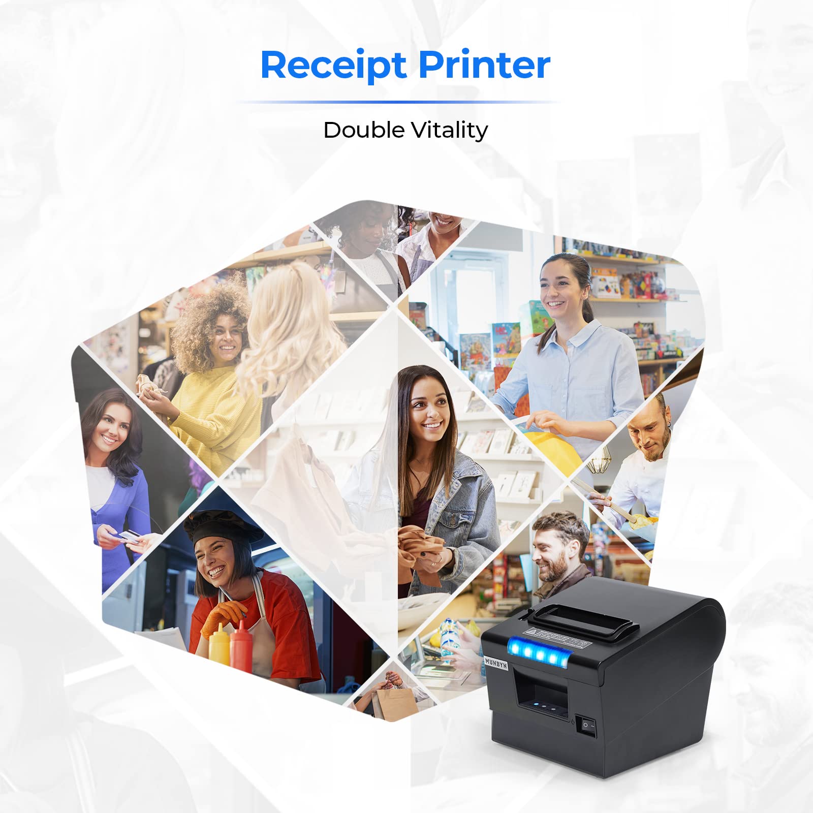 MUNBYN P068 80mm Thermal Receipt Printer with Auto Cutter - USB/Serial/Ethernet Connectivity, ESC/POS & Cash Drawer Support for POS Systems | Ideal for Retail Stores, Restaurants & Small Businesses