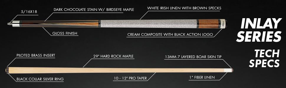 Premium Billiards Pool Cue Stick with Chocolate & Zebrawood Inlay Design - Perfect for Professional Play, Home Game Rooms, and Tournament Use