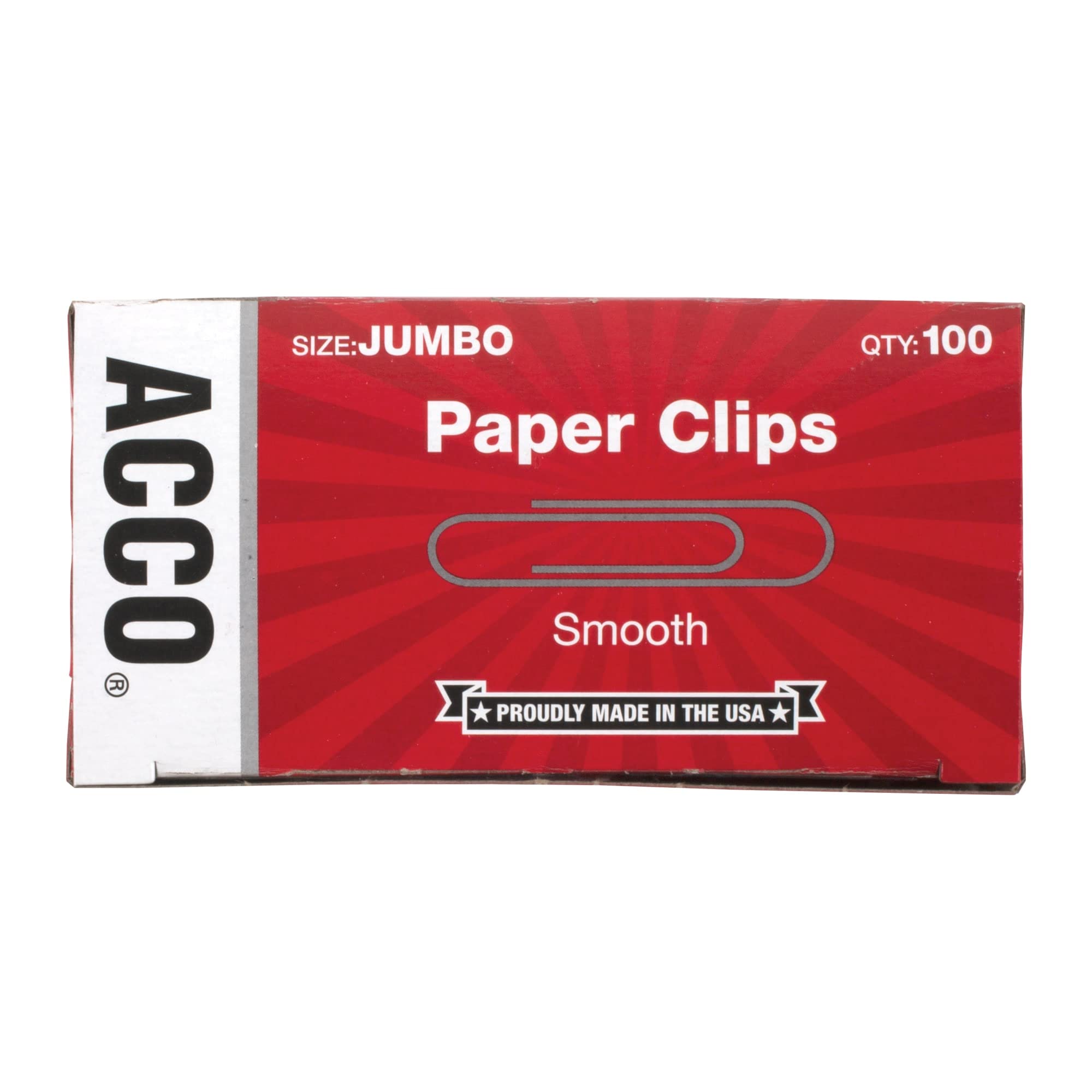 ACCO Jumbo Smooth Paper Clips - 100 Clips per Box (72580) - Perfect for Office, School & Home Organization