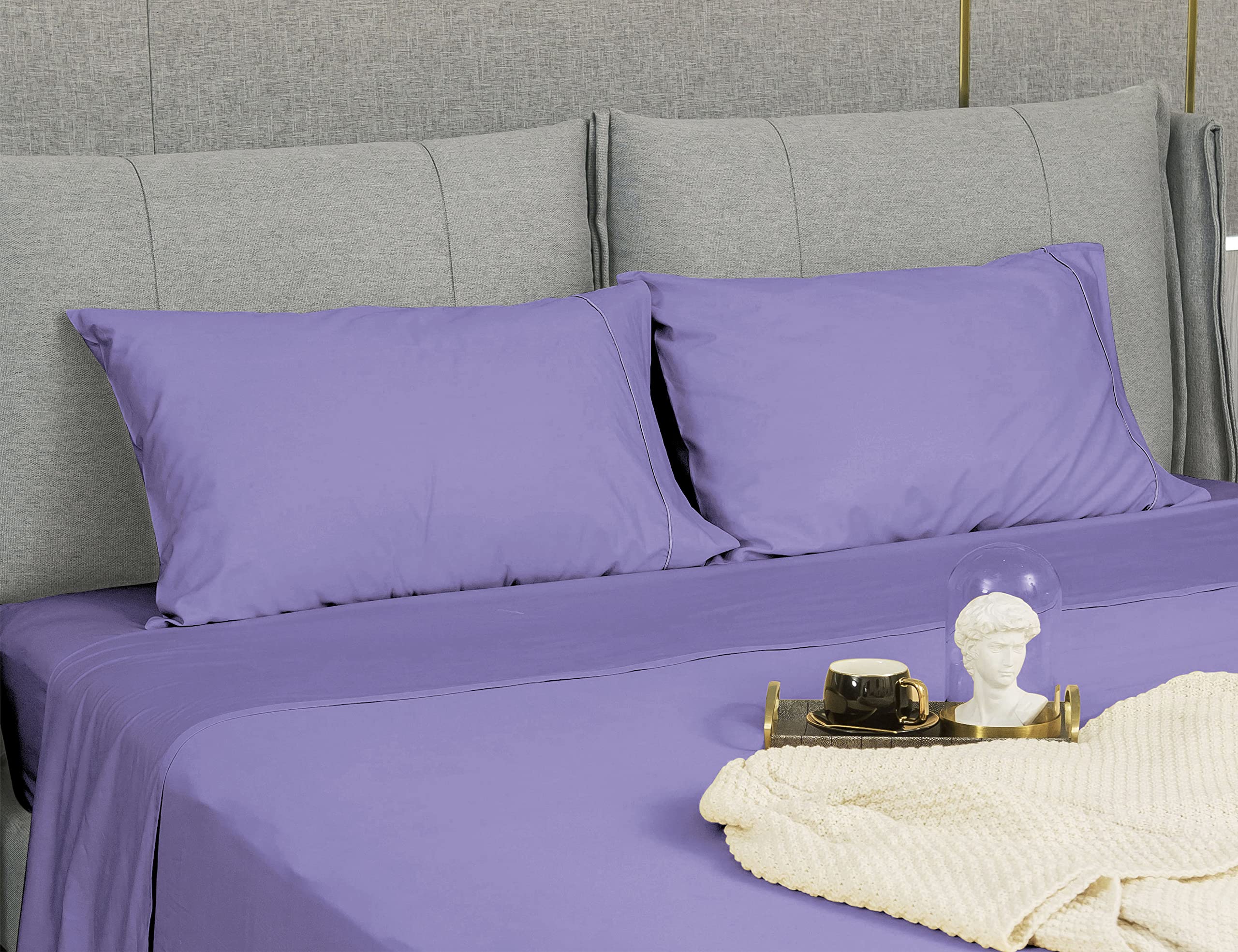 Sunflower Queen Pillowcases Set of 2 - 100% Cotton 20x30 Inches with Silver Trim - Soft Breathable Solid Purple Pillow Covers for Bedroom, Guest Room & Dorm Decor