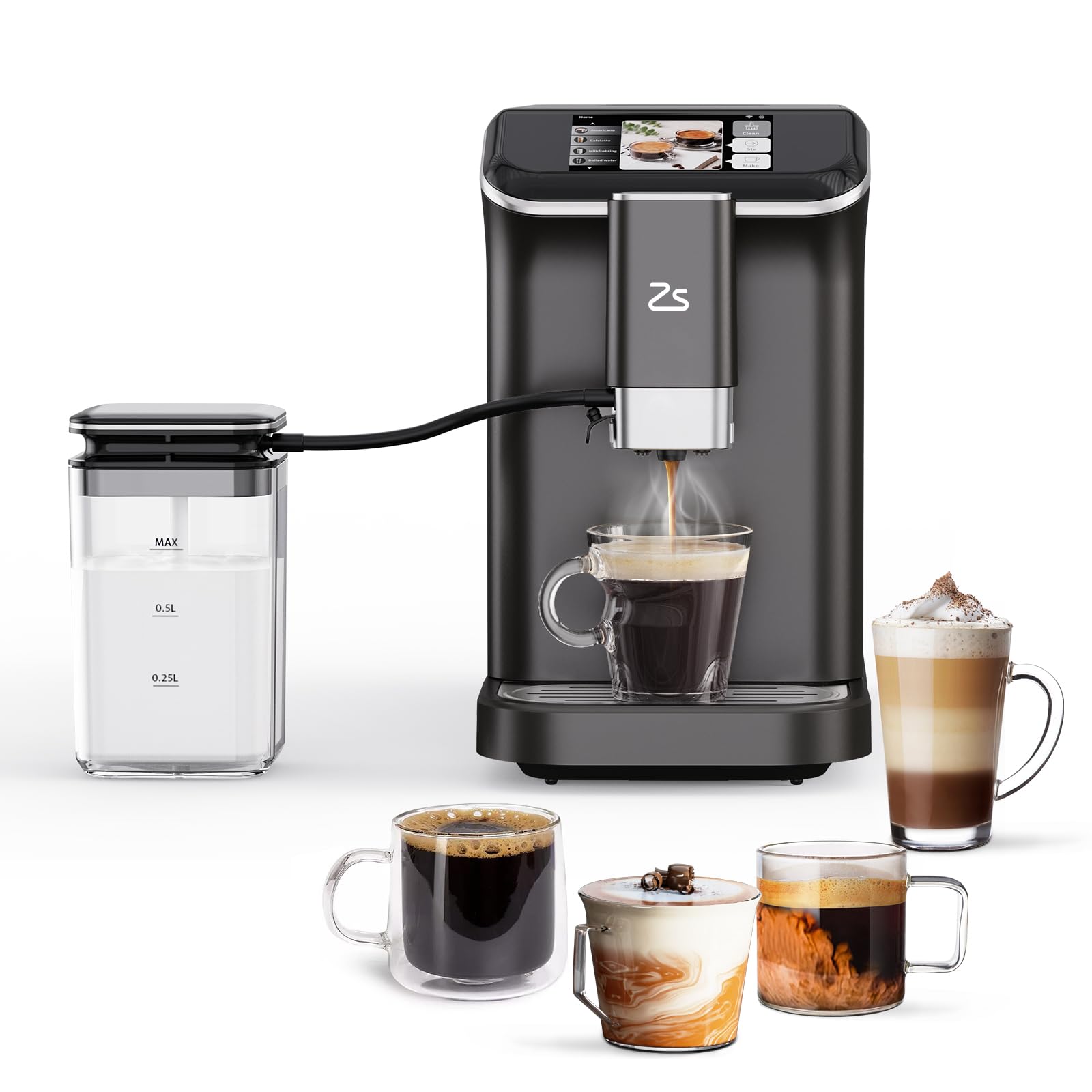 Fully Automatic Espresso Machine with Built-in Grinder & 20 Bar Pressure - Adjustable Grind Size (1-15 Levels) & 1.5L Water Tank - Auto Milk Frother for Cappuccino & Latte - Perfect for Home Coffee Bar & Office Use