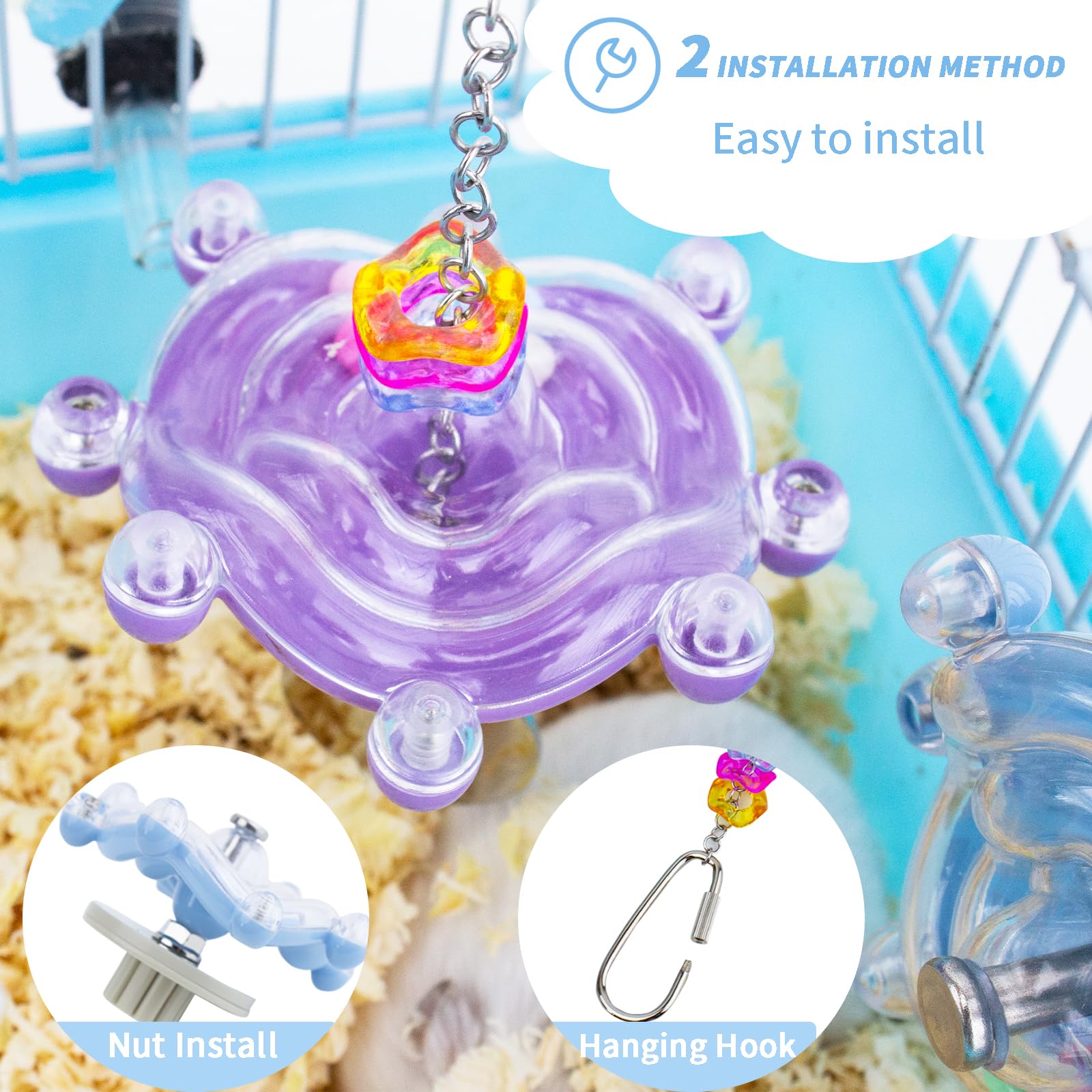 FlidRunest 2 Pack Colorful Spinning Hamster Exercise Wheels - Silent Rotating Cage Toy for Small Pets, Intelligence Training & Enrichment Activity - Perfect for Hamsters, Gerbils & Mice Cages