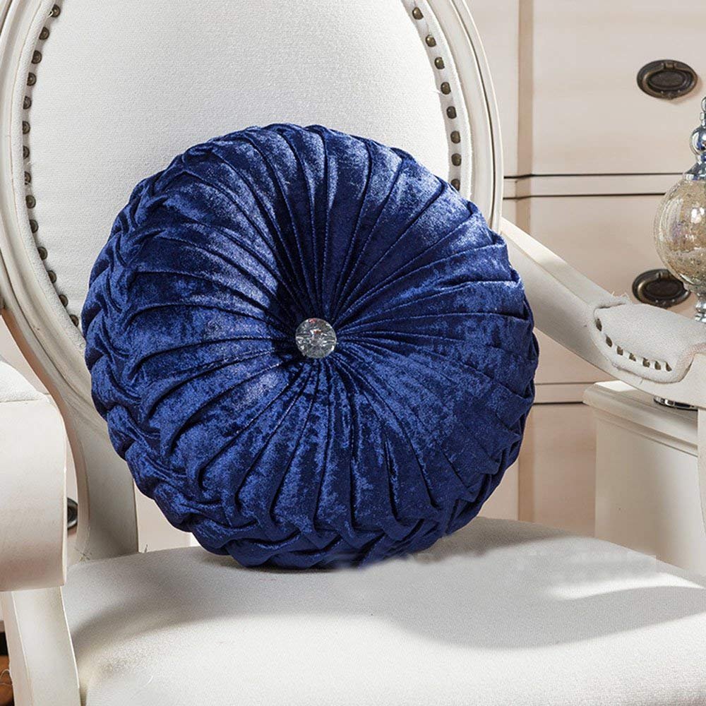 Zituop 13.8-inch Round Velvet Throw Pillows - Navy Pleated Cushion for Sofa, Bed & Home Decor | Pumpkin Shape Decorative Pillow for Living Room, Bedroom & Dorm