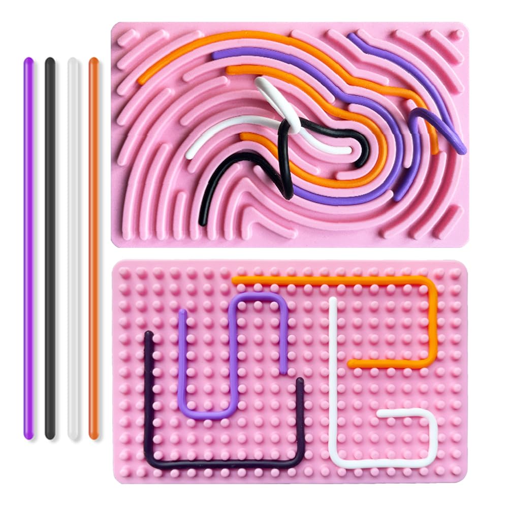 Sensory Fidget Board for Kids & Adults - Double-Sided Silicone Stress Relief Toy for Anxiety, ADHD, Autism - Includes Travel Bag & 20 Strings (Pink) - Perfect for Home, Office, School & Travel Use