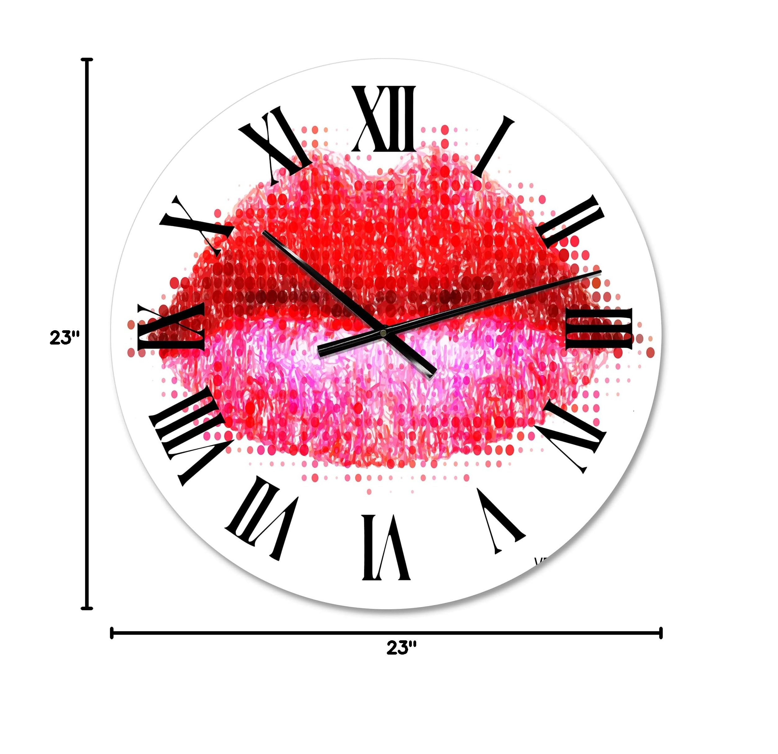 Abstract Red Woman Lips Modern Wall Clock - Large Decorative Clock for Home, Office & Living Room Décor | Silent Non-Ticking Battery Operated