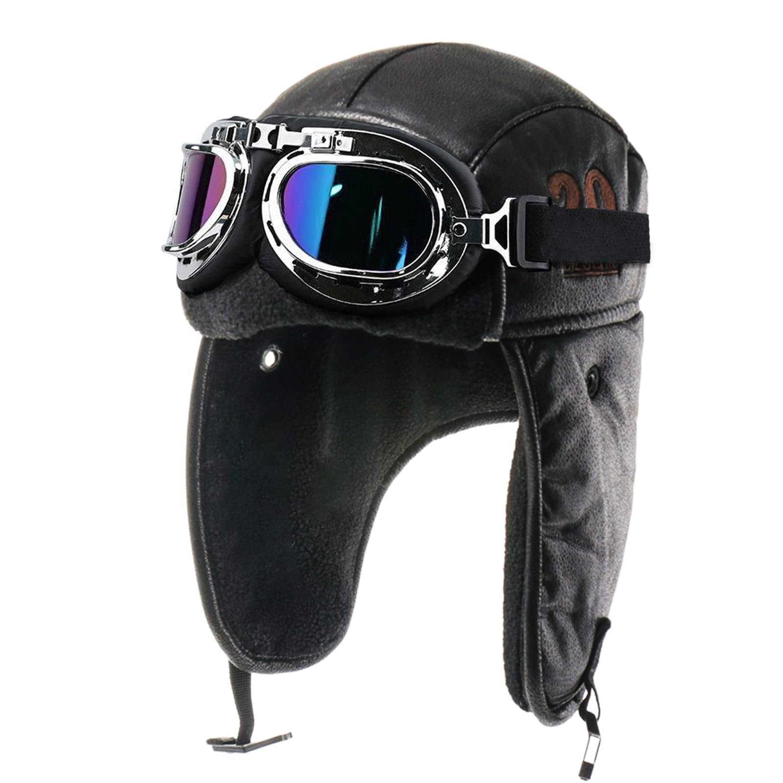 Vintage Aviator Pilot Hat with Goggles - Warm Winter Fur Cap with Ear Flaps for Adults - Perfect for Flight Costumes, Cold Weather Outdoor Activities & Aviation Enthusiasts