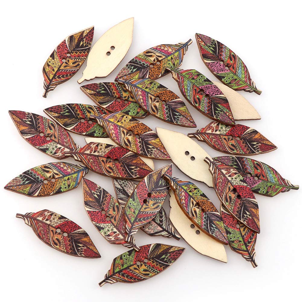 Shineweb 50Pcs Natural Wooden Buttons with Leaf Design - 2-Hole Sewing Buttons for DIY Crafts, Scrapbooking, Home Decor & Clothing Embellishment - Perfect for Fall Projects, Wedding Invitations and Handmade Gifts