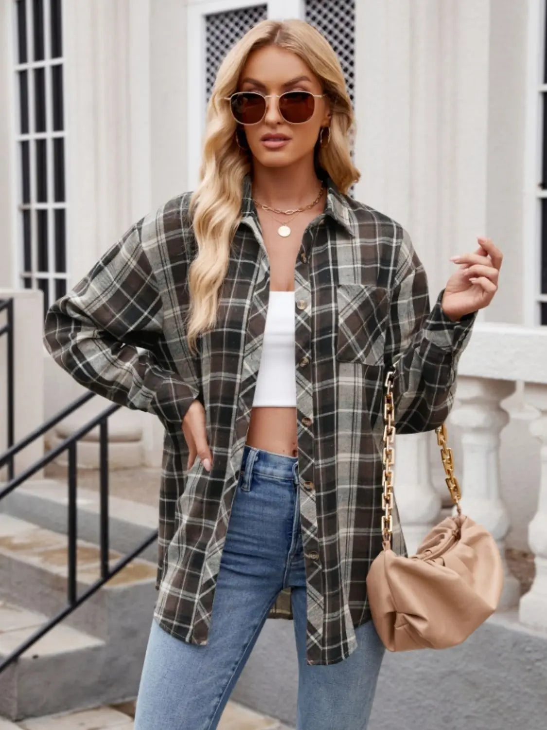 Men's Stylish Pocketed Plaid Collared Long Sleeve Shirt - Casual Office Wear & Outdoor Activities