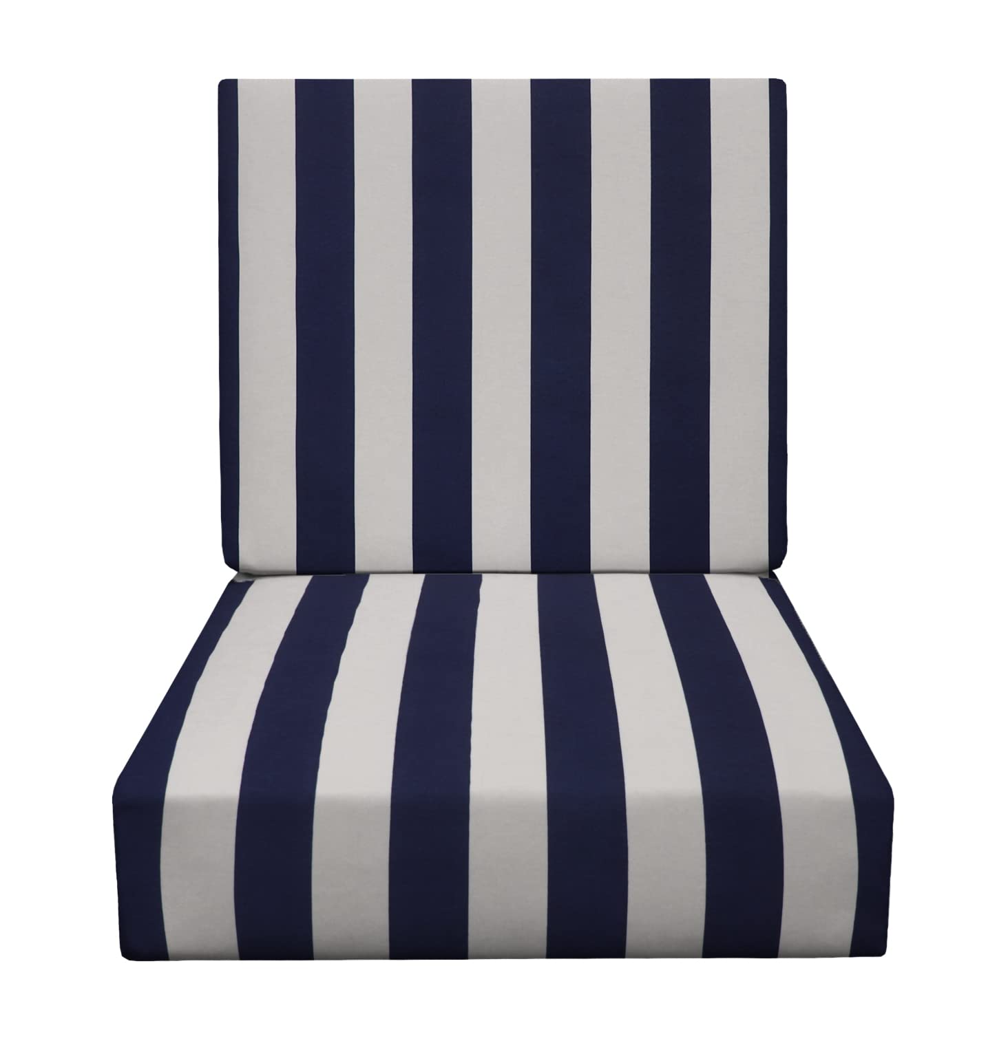 RSH DECOR: 23” x 24” Deep Seating Foam Cushion Set - All-Weather Waterproof & Fade-Resistant Outdoor Patio Furniture Cushions in Navy Blue & White Stripe - Perfect for Garden, Poolside, and Deck Relaxation