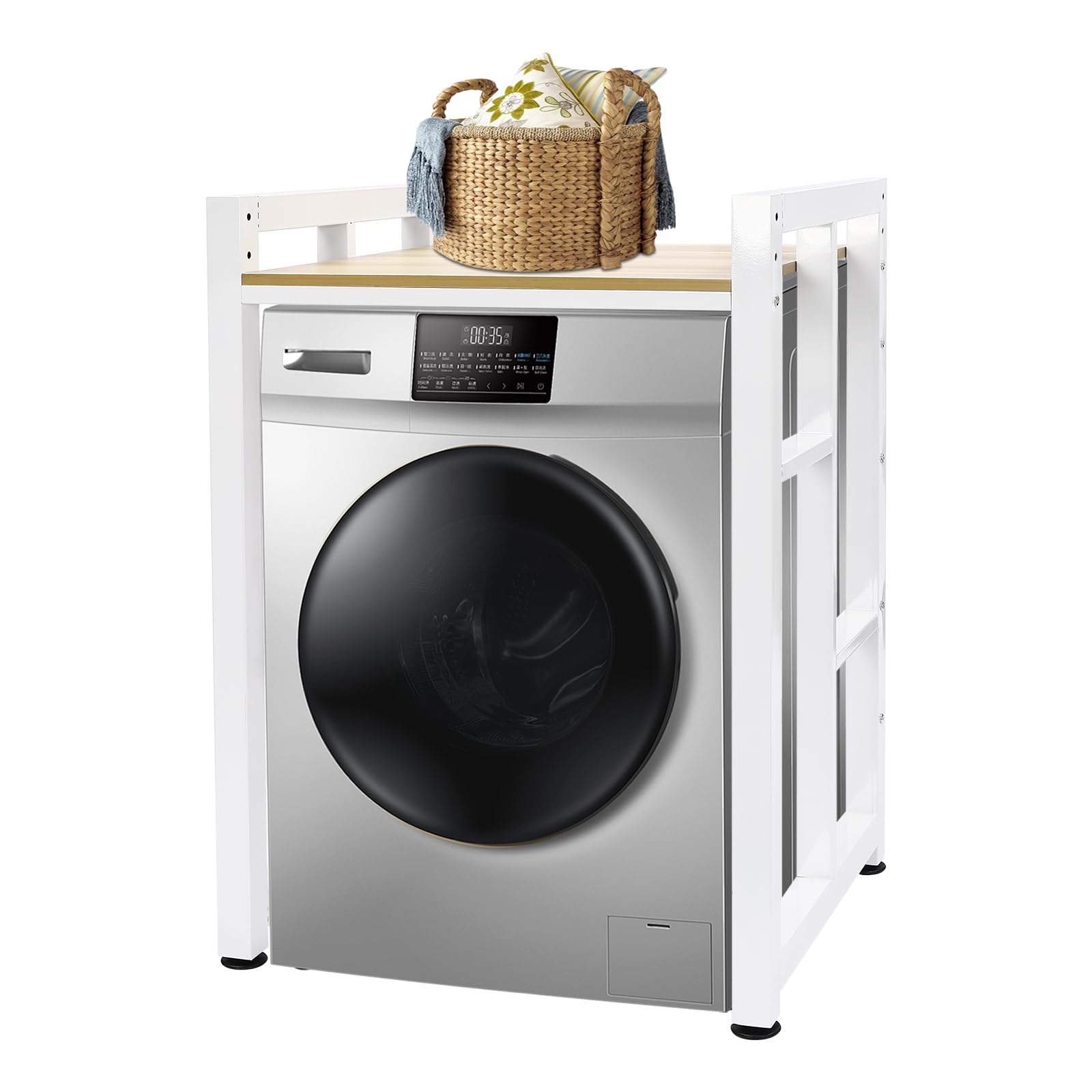 Heavy-Duty Adjustable Washer Dryer Stacking Rack - Space Saving Laundry Storage Shelf Organizer for Bathroom, Laundry Room, Apartment & Garage - Perfect for Small Spaces & Closet Organization (White)