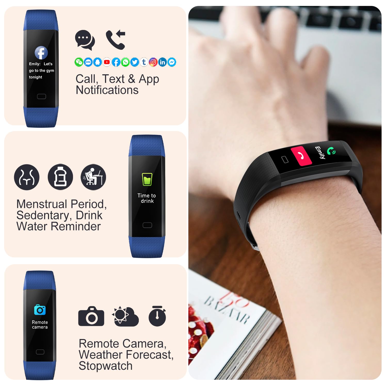 **ENGERWALL Fitness Tracker with Heart Rate Monitor, Step Counter, Calorie & Sleep Tracking - IP68 Waterproof Activity Tracker, Pedometer Watch for Women, Men & Kids - Perfect for Running, Gym & Daily Health Monitoring**