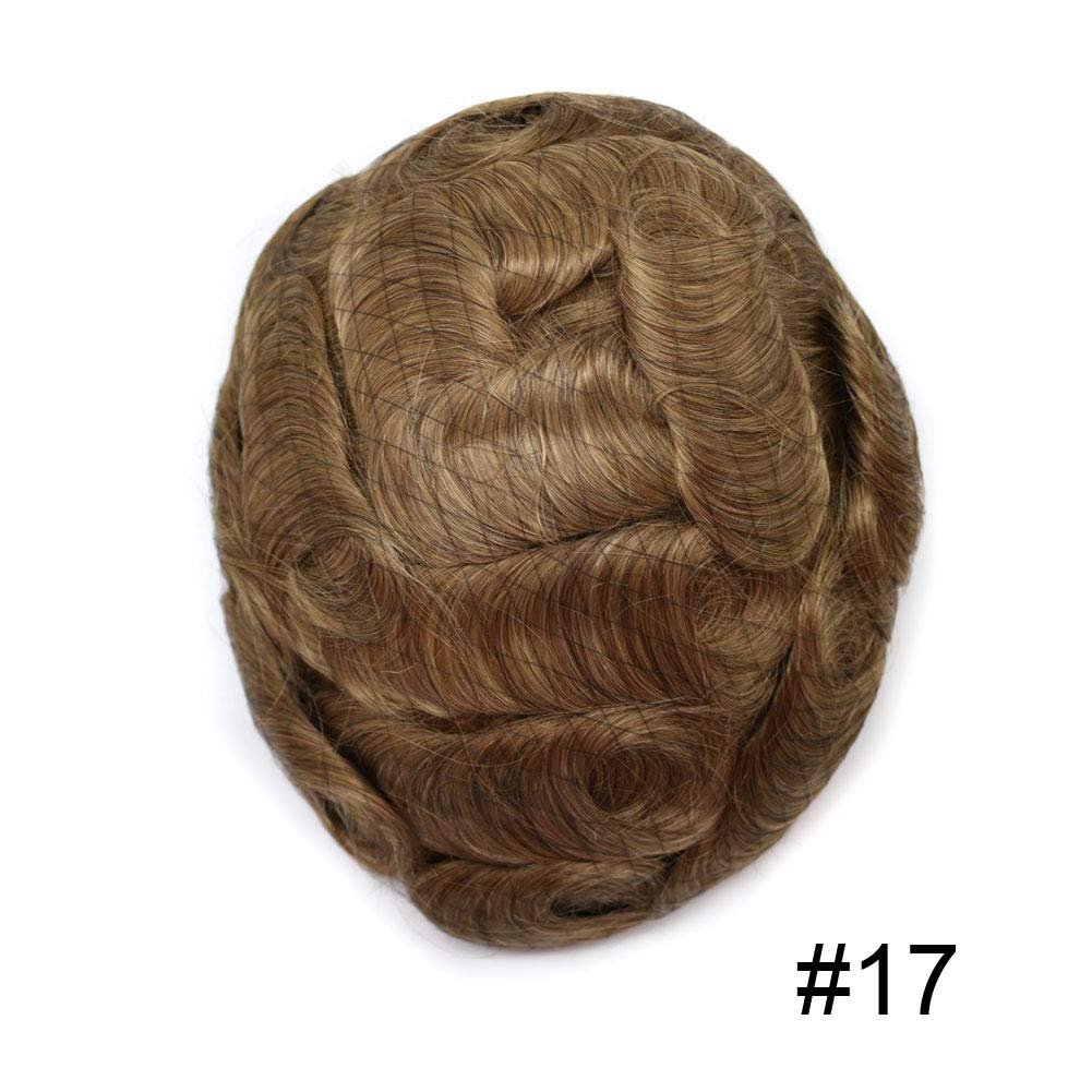 Undetectable French Lace Toupee for Men - Human Hair Replacement System in Grey, Black, Brown & Ash Blonde | Poly Skin Base | 8X10 Size | Dark Ash Blonde 17# | Perfect for Daily Wear, Special Occasions & Hair Loss Solutions