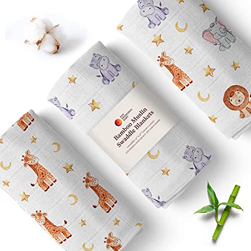 San Francisco Baby Animal Swaddle Blankets 3-Pack | Soft Bamboo Rayon & Cotton Receiving Blankets for Newborns (47x47 in) | Gender Neutral Baby Shower Gift | Perfect for Nursery, Travel & Swaddling
