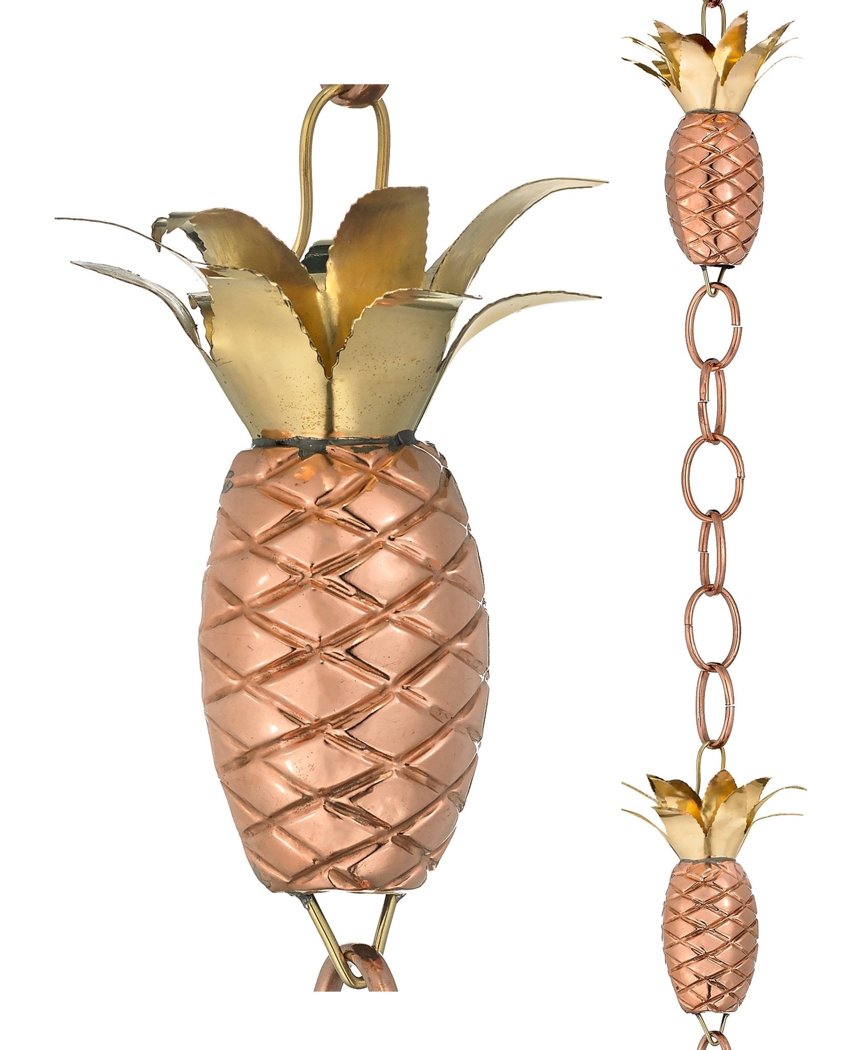 8.5 ft Pineapple Rain Chain with 4 Large Figures - Decorative Garden Water Feature for Outdoor Patio & Yard Drainage
