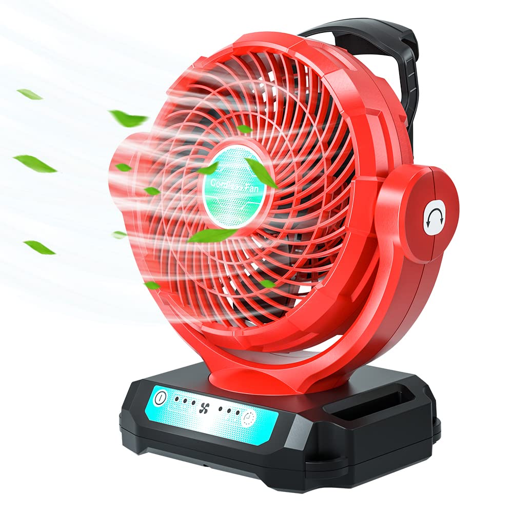 YEX-BUR Milwaukee 18V Battery/DC Cord Rechargeable Brushless Fan - 3 Speed Quiet Cooling Fan for Bedroom, Office Desk & Jobsite - Portable Outdoor Industrial Fan with 4H Timer - Perfect for Home, Camping & Worksite Cooling