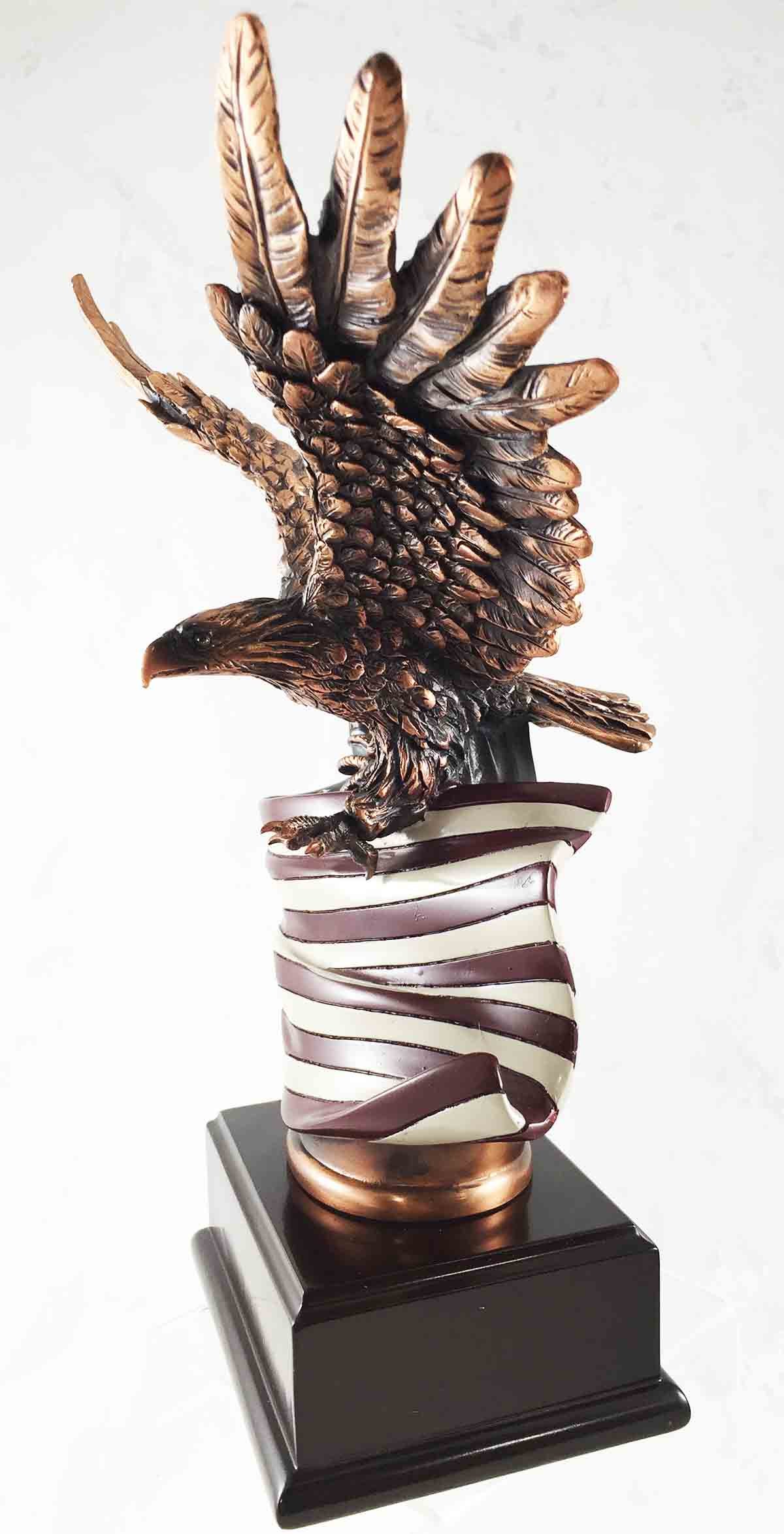 Patriotic Bald Eagle & Flag Bronze Figurine - Home & Office Decor