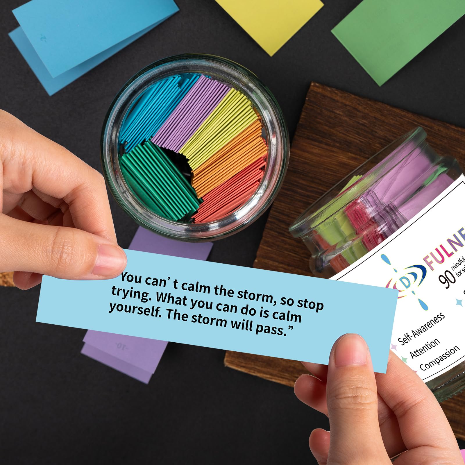 Qunrwe Positive Affirmations Cards Jar - Inspirational Meditation & Mindfulness Cards for Anxiety Relief, Motivational Gifts for Women, Men, Friends & Coworkers (Great for Mother's Day, Easter, Birthdays, Office Decor & Daily Self-Care Routine)