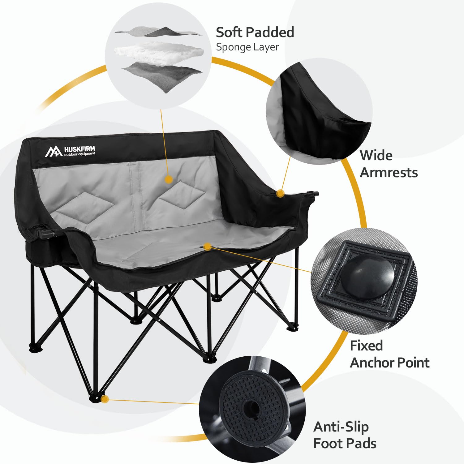 2 Person Oversized Camping Chair - Heavy Duty Portable Loveseat for Adults, Double Folding Outdoor Chair for Patio, Lawn, Beach & Picnic - Perfect for Couples Camping, Backyard Relaxing & Outdoor Events