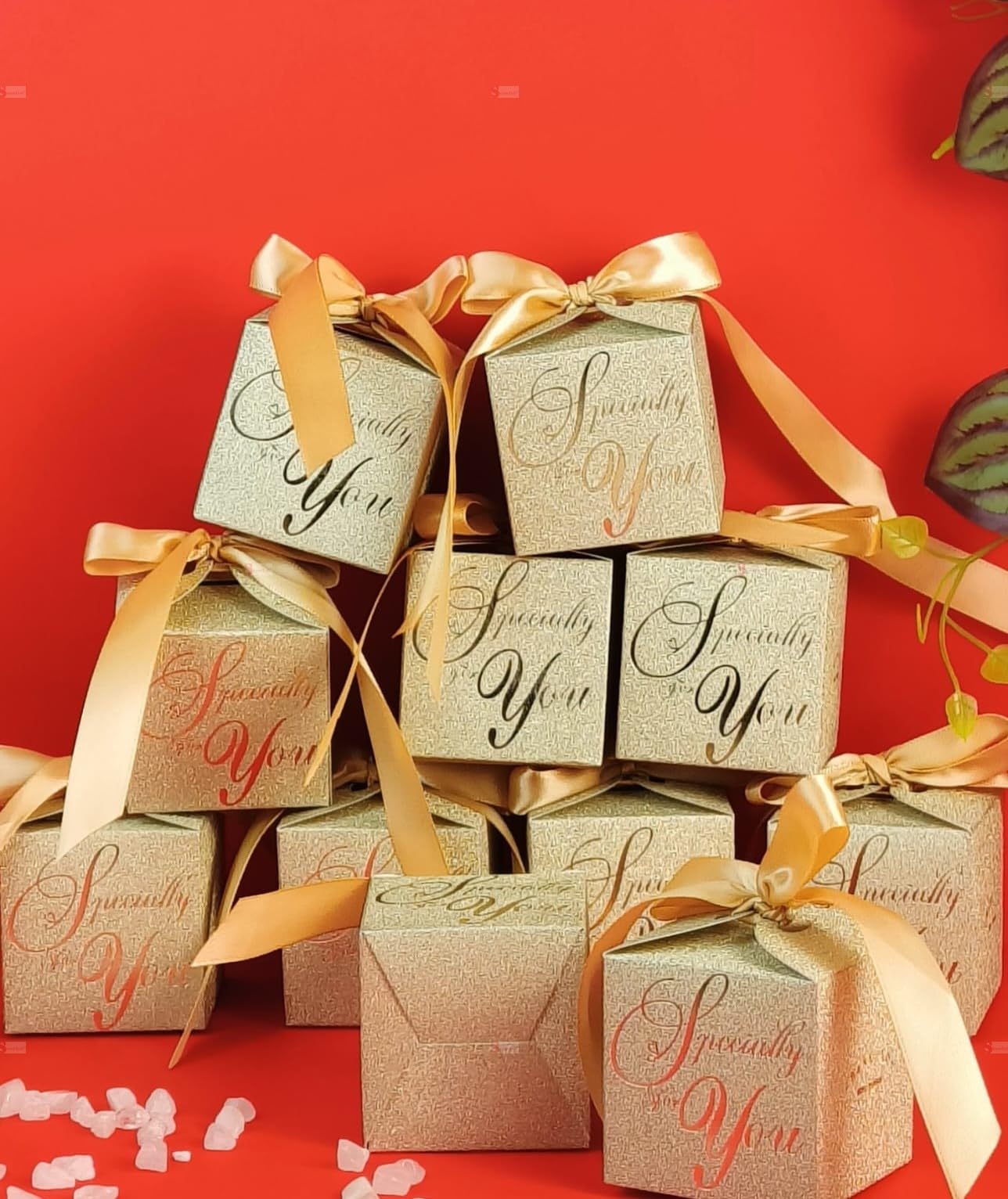 10-Piece Golden Square Folding Gift Boxes with Ribbon - Elegant Decorative Storage Box for Birthdays, Weddings, Festivals, Chocolates & Dry Fruits - Perfect for Party Favors, Gift Wrapping & Home Organization (Pack of 10, Gold)