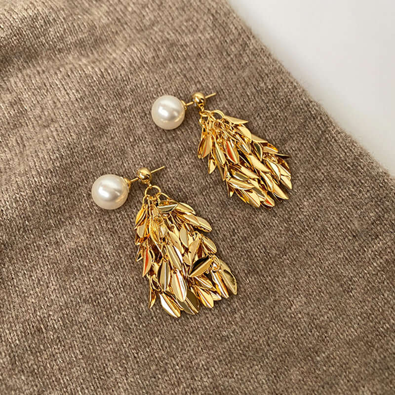 Two Tone Multi Way Pearl Leaf Ear Jacket Earrings for Women - Elegant Dangle & Stud Earrings for Party, Wedding & Everyday Wear | R0609