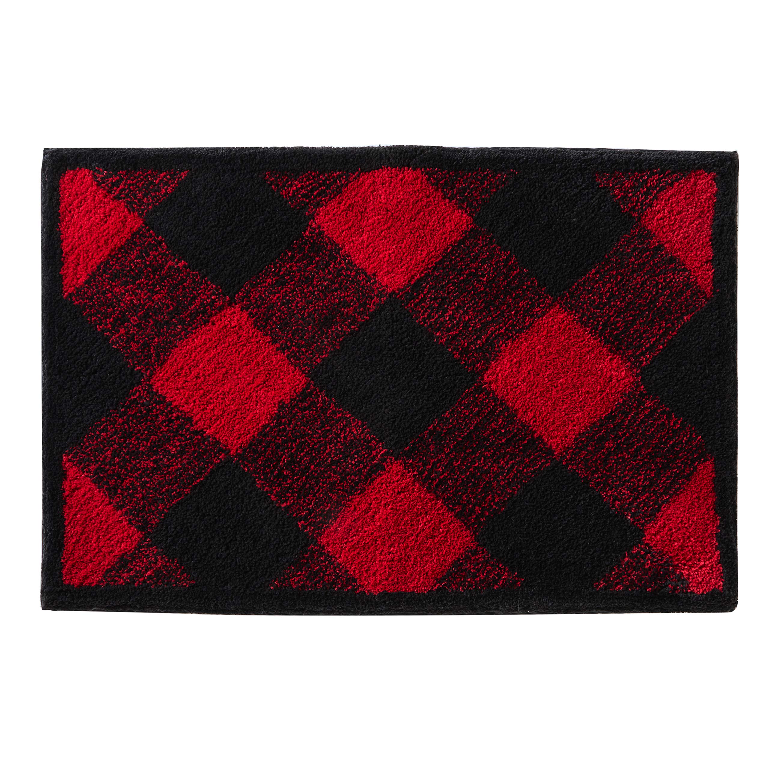 SKL Home Buffalo Check Bath Rug - Non-Slip, Absorbent, Machine Washable - Red and Black Plaid Bathroom Mat for Cozy Home Decor - Perfect for Bathrooms, Laundry Rooms, and Entryways