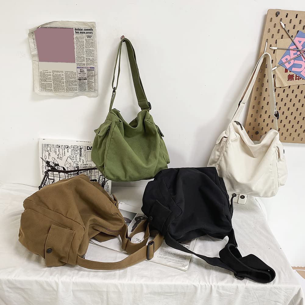 JQWSVE Large Canvas Messenger Bag - Crossbody Hobo Tote with Multiple Pockets for Women & Men | Perfect for Work, Travel & Everyday Use