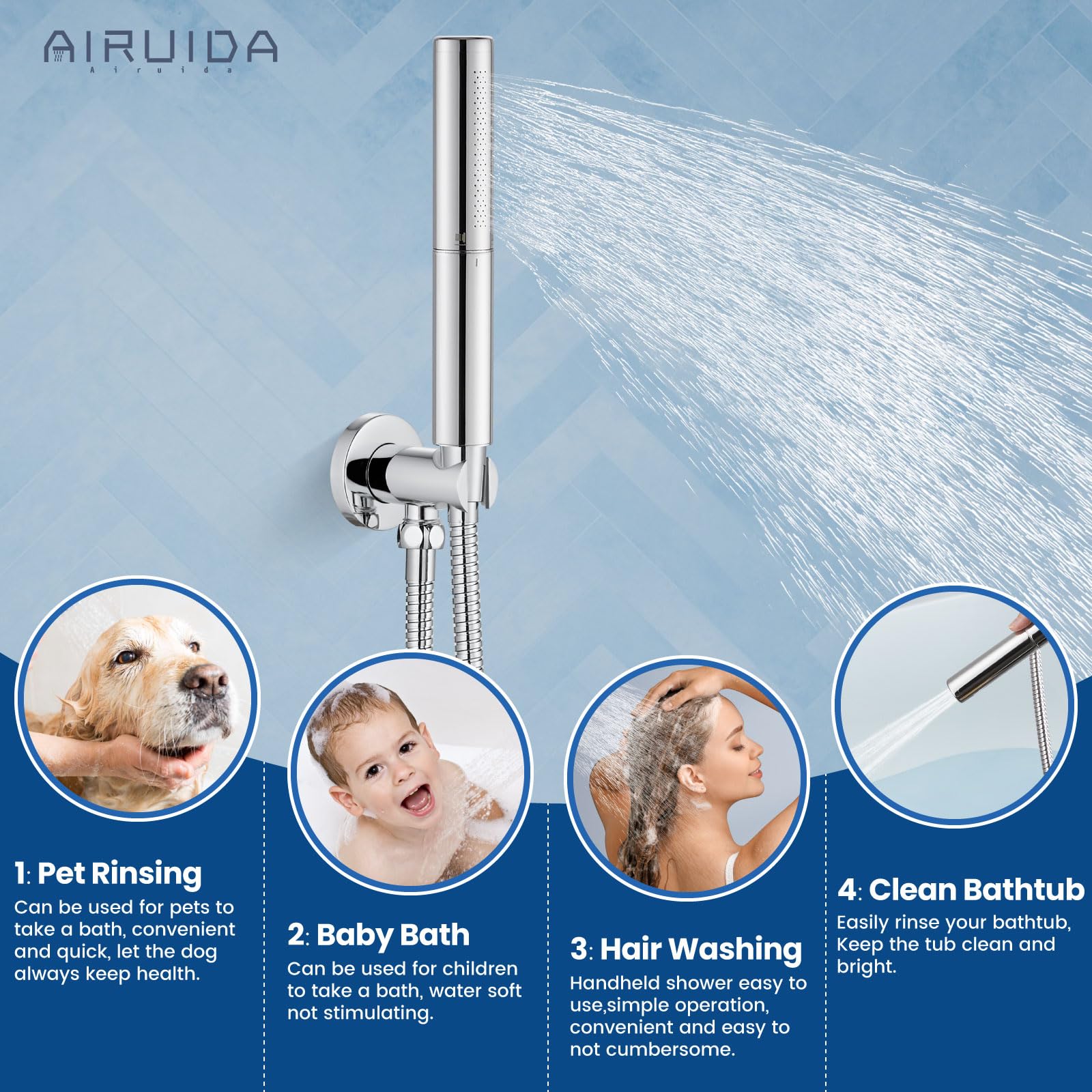 Airuida 2-Function Wall Mounted Shower Faucet Set - High Pressure Brass Handheld Shower with Rough-in Valve & 10 Inch Round Rainfall Shower Head in Chrome Polish for Bathroom | Perfect for Modern Home Spa Experience & Water-Saving Shower Upgrade