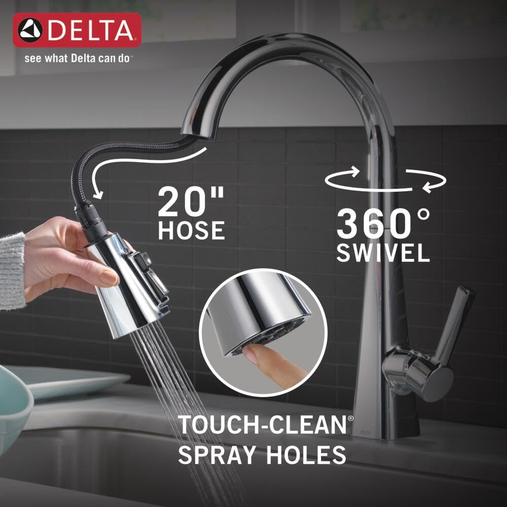 Delta 19802Z-DST Chrome Pull-Down Kitchen Faucet with Magnetic Docking Spray Head - Modern Single Handle Sink Faucet for Easy Cleaning & Cooking | Perfect for Home Kitchens, Restaurants & RV Use