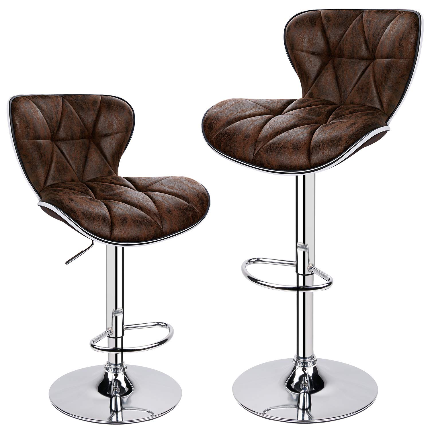 Leopard Print Adjustable Swivel Bar Stools with Padded Back - Set of 2, Brown Faux Leather - Perfect for Kitchen Islands, Home Bars & Breakfast Nooks