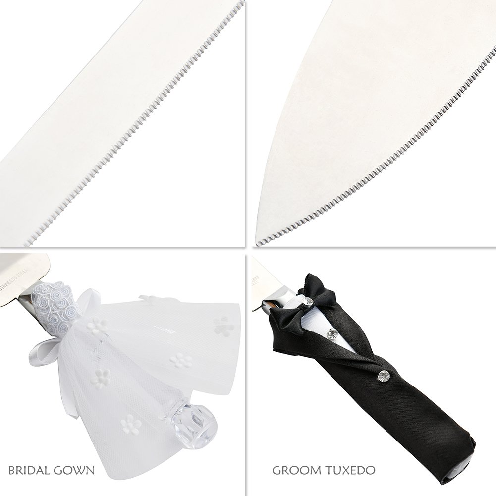 ULA Bride and Groom Wedding Cake Knife & Server Set - Stainless Steel Serrated Cake Knife & Pie Server - Elegant Wedding Gift for Anniversary, Valentine's Day - Perfect for Wedding Cake Cutting Ceremony & Dessert Serving
