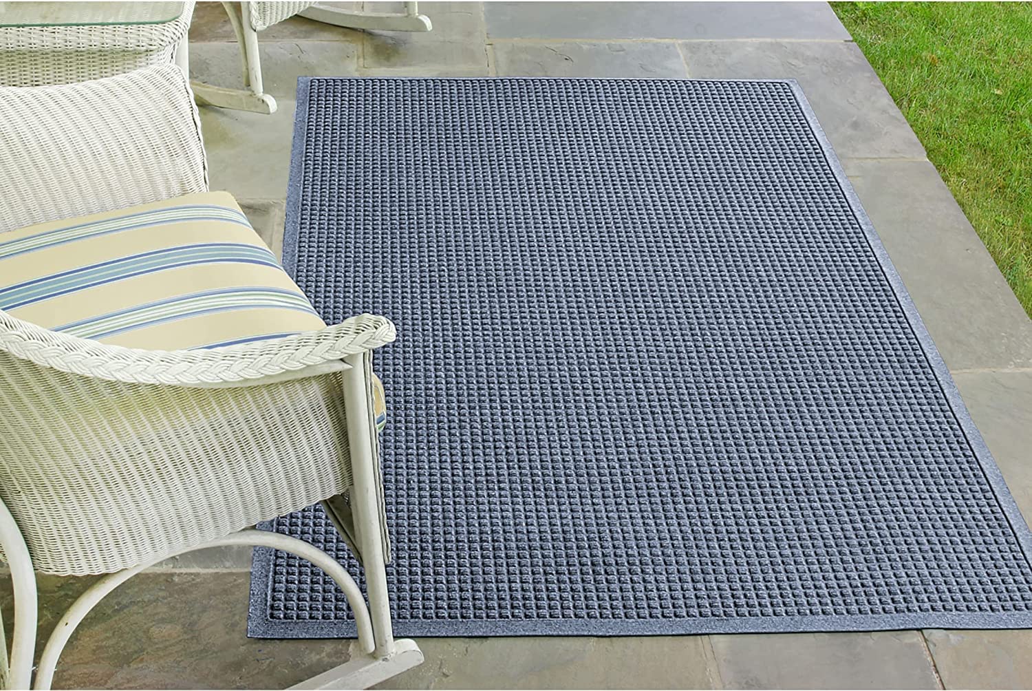 Premium Bungalow Flooring Waterhog Door Mat 4' x 6' - USA Made Durable Indoor/Outdoor Floor Covering with Skid-Resistant & Water-Trapping Design - Squares Collection in Bluestone - Perfect for Entryways, Patios & High-Traffic Areas