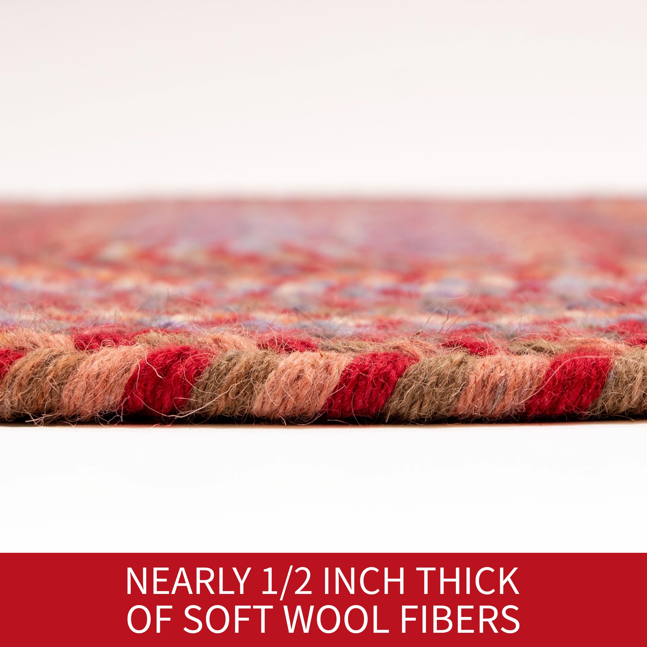 Premium Wool Braided Area Rug - Soft & Reversible Handwoven Rug - Made in USA - Red, 3' x 5' - Perfect for Living Room, Bedroom, or Office Decor