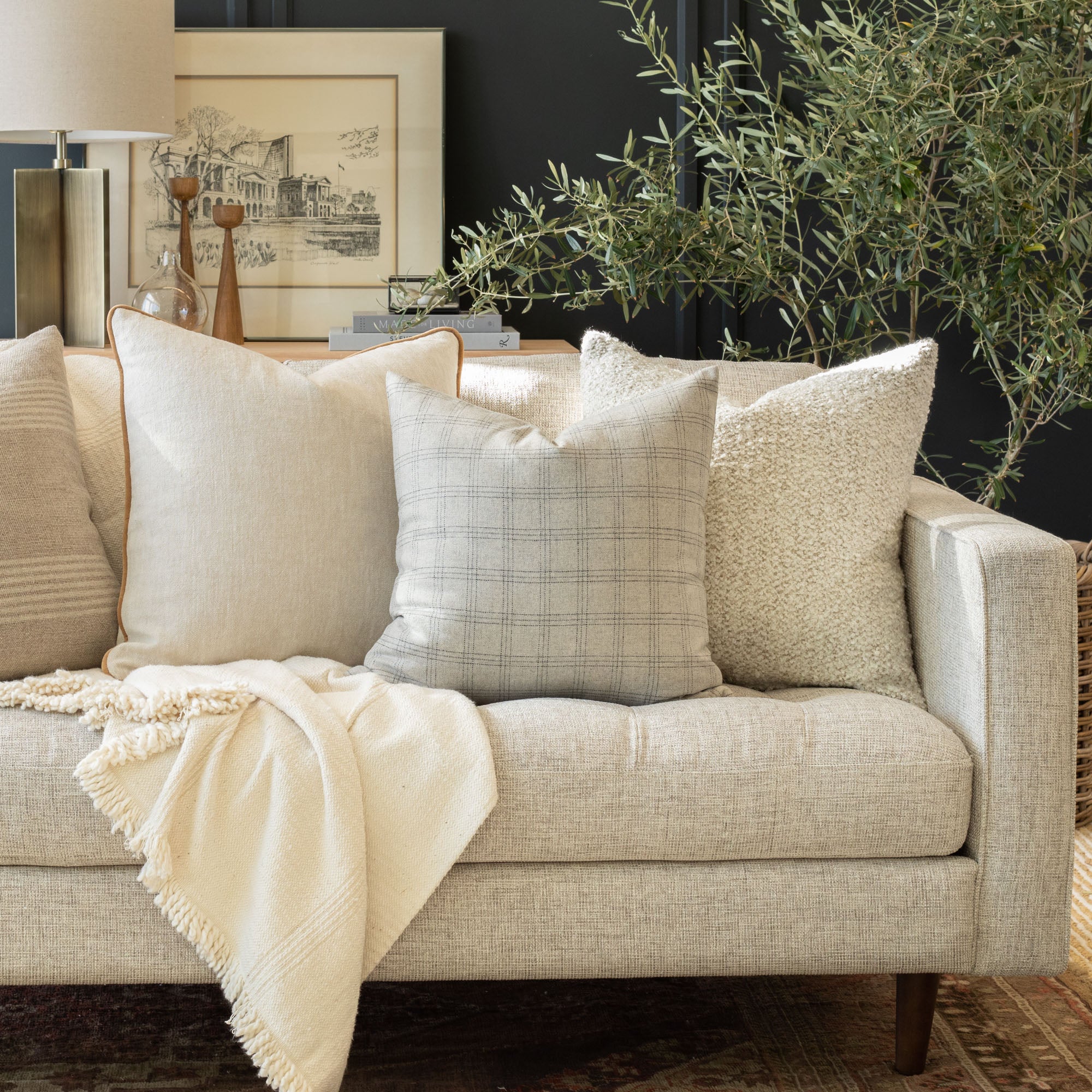 Dorset Plaid 20x20 Decorative Throw Pillow Cover - Light Grey Checkered Cushion for Sofa, Bed & Home Decor